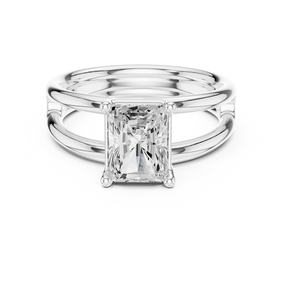 Radiant Cut Solitaire Engagement Ring with Multi-Band Setting
