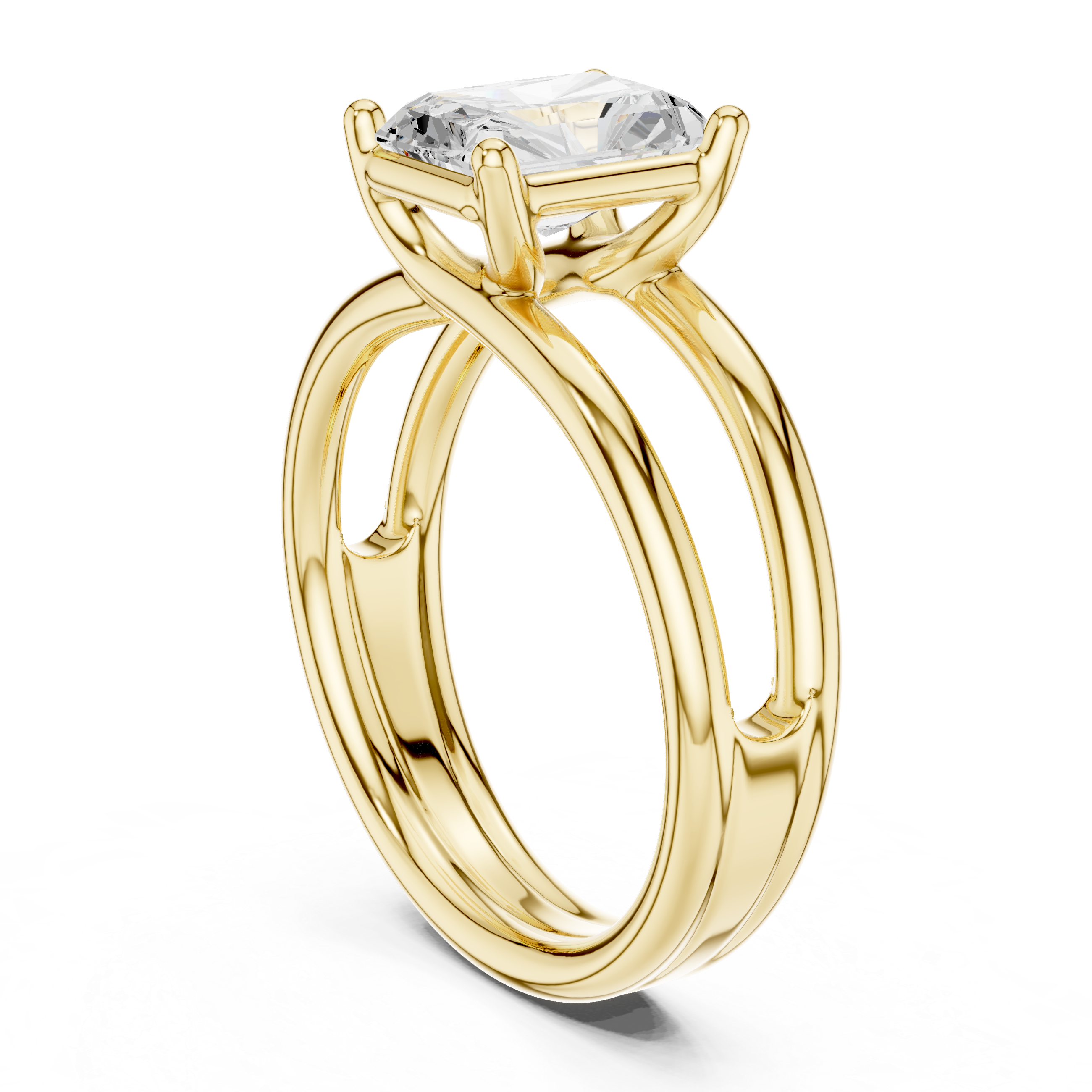Radiant Cut Solitaire Engagement Ring with Multi-Band Setting