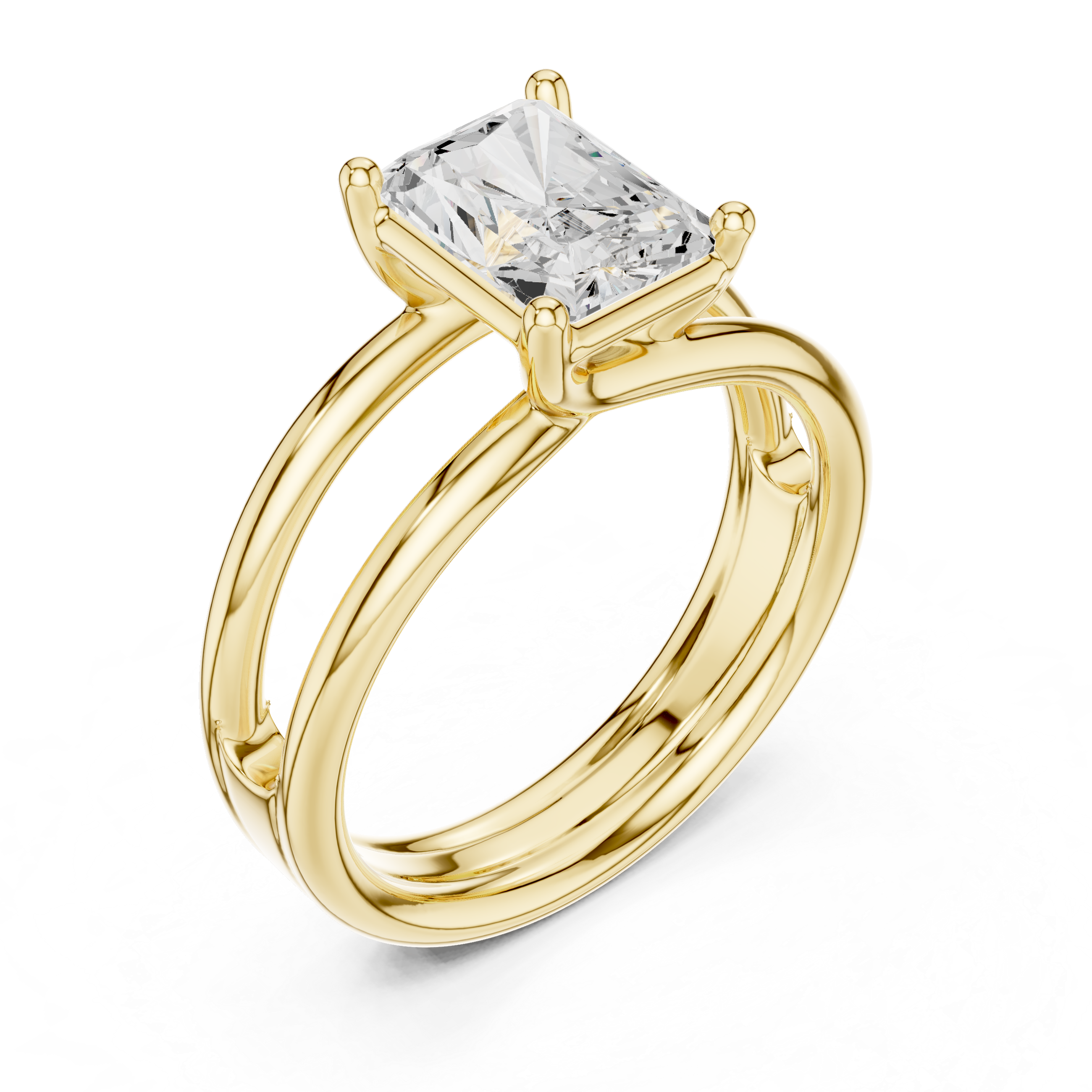 Radiant Cut Solitaire Engagement Ring with Multi-Band Setting