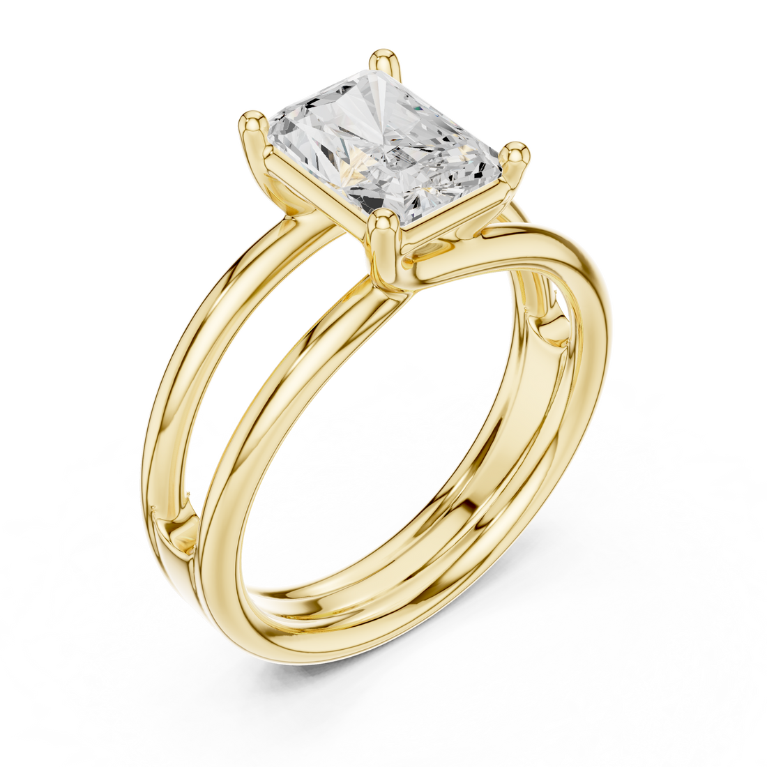 Radiant Cut Solitaire Engagement Ring with Multi-Band Setting