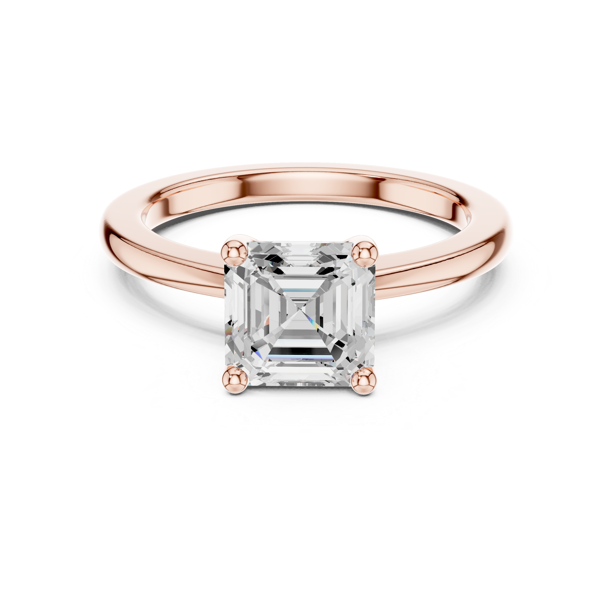 Asscher Cut Solitaire Engagement Ring with Plain Band