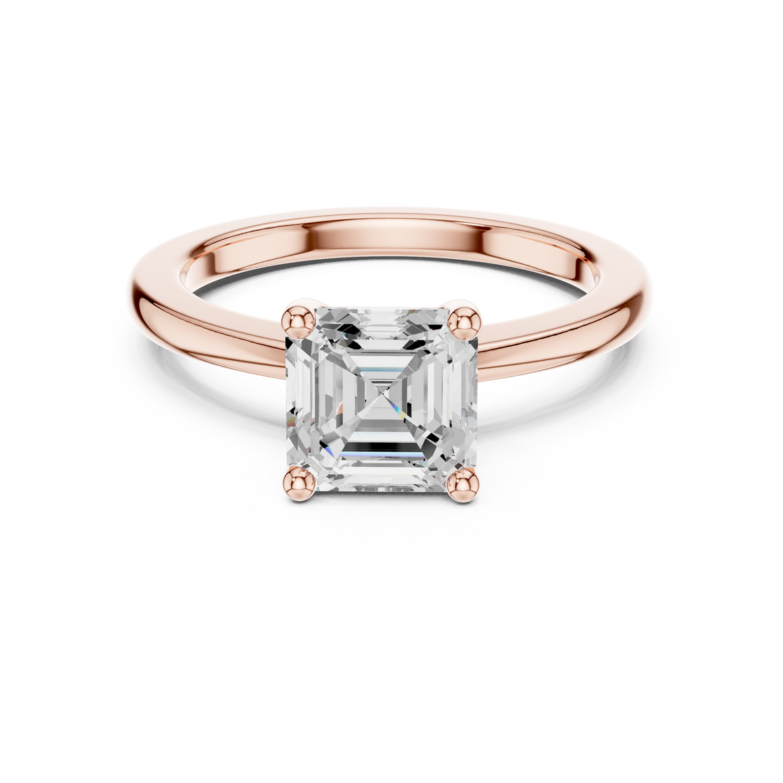Asscher Cut Solitaire Engagement Ring with Plain Band