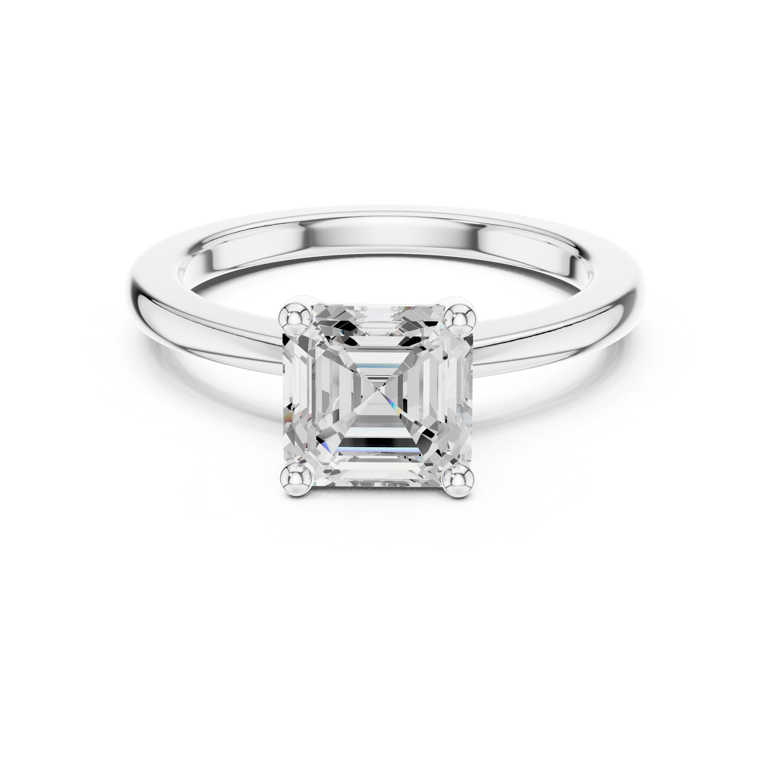Asscher Cut Solitaire Engagement Ring with Plain Band