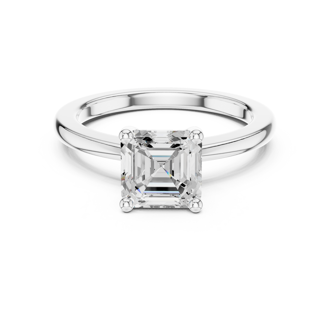 Asscher Cut Solitaire Engagement Ring with Plain Band