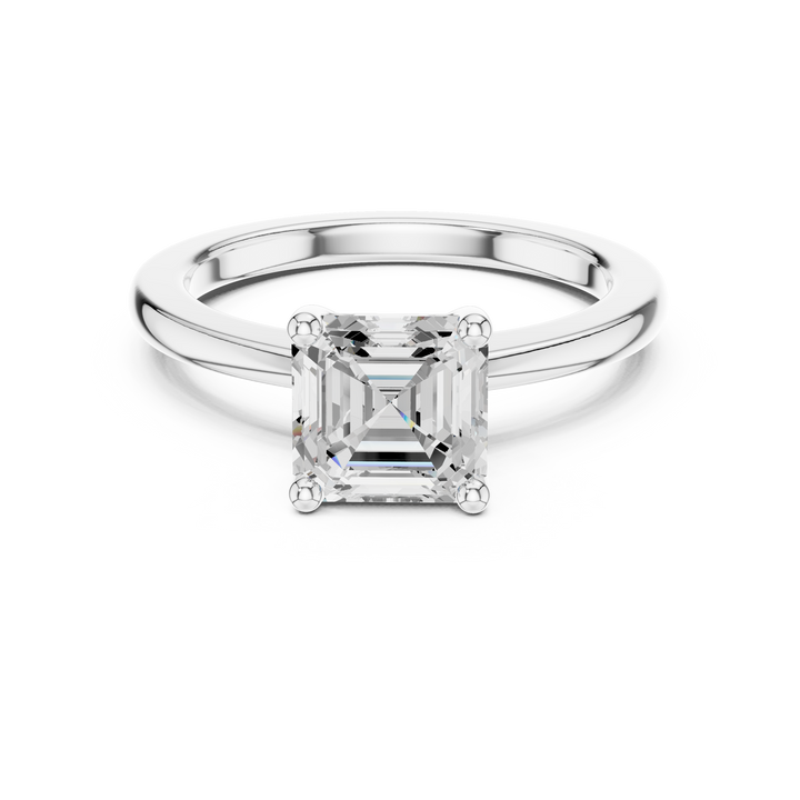 Asscher Cut Solitaire Engagement Ring with Plain Band