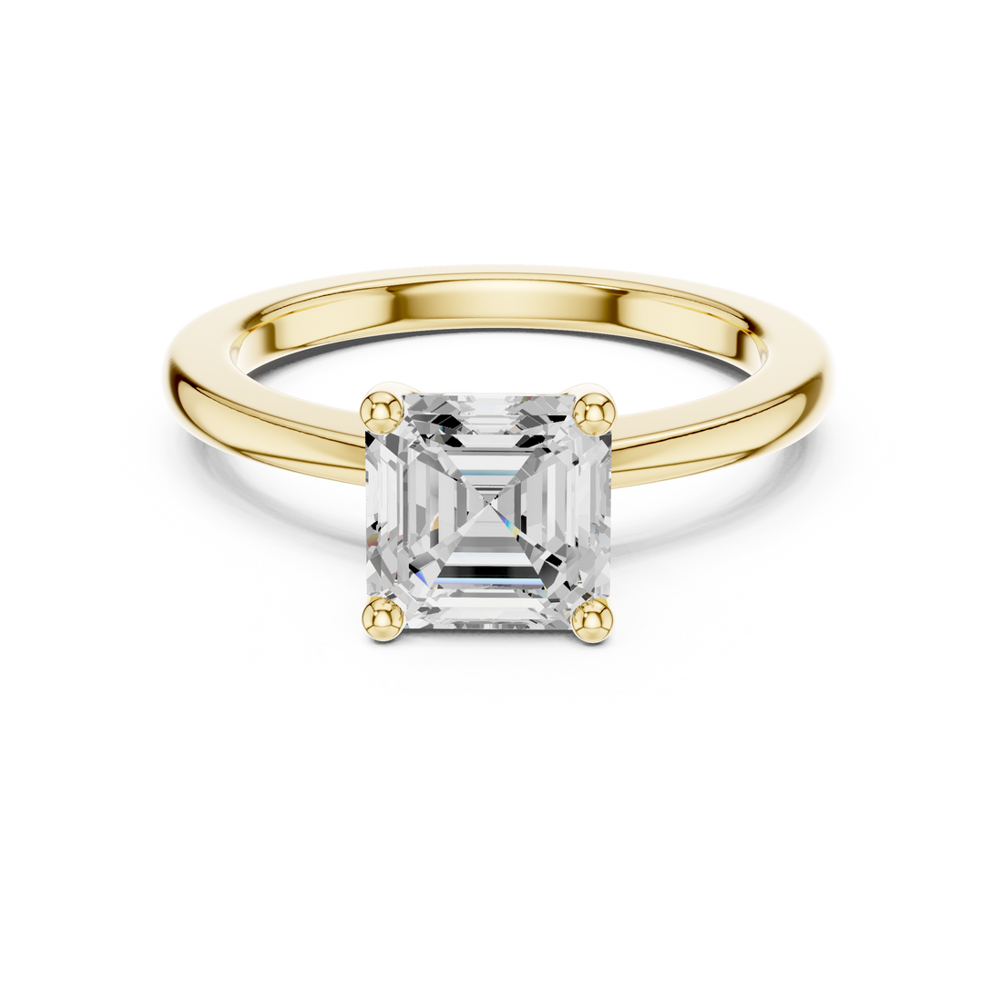 Asscher Cut Solitaire Engagement Ring with Plain Band