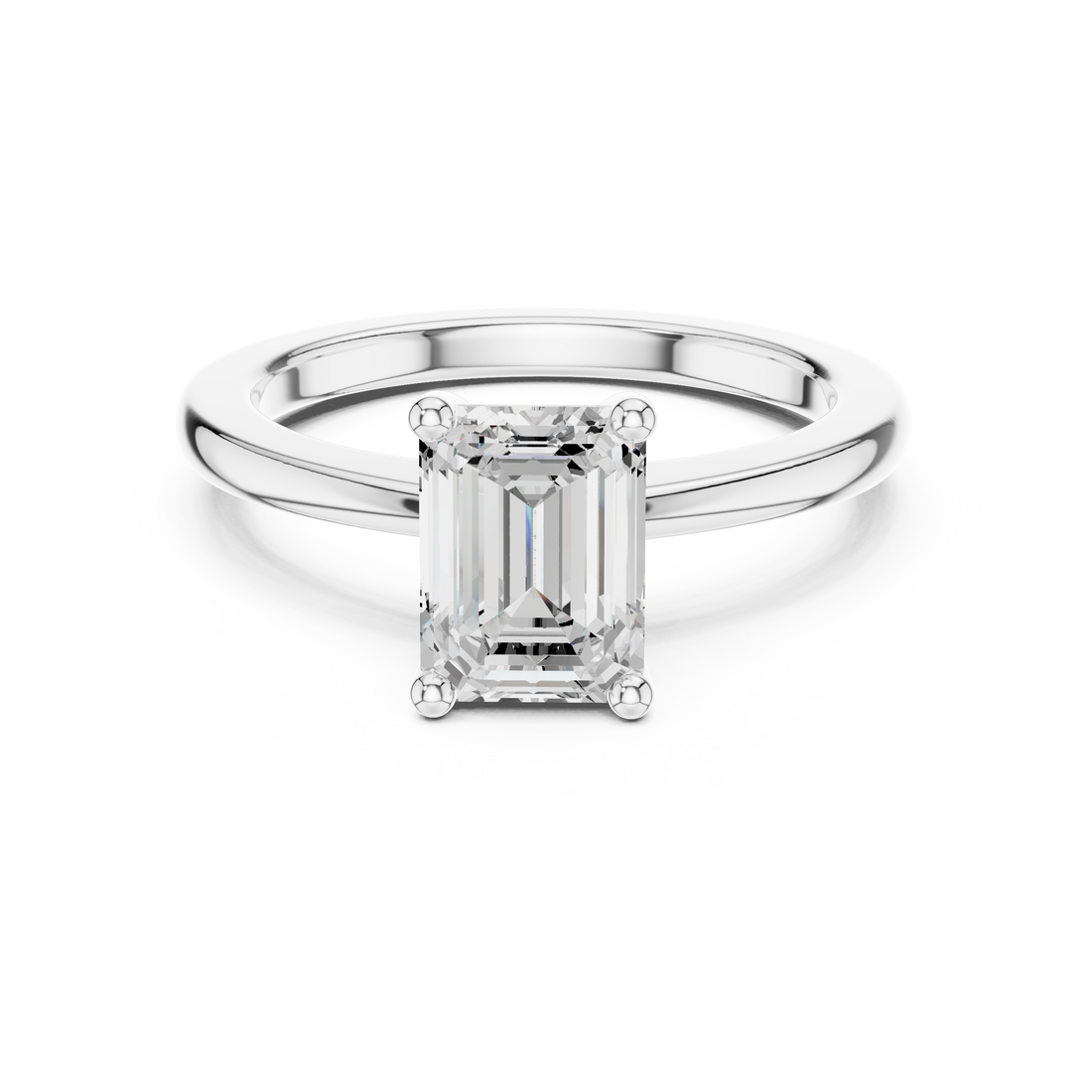 Emerald Cut Solitaire Engagement Ring with Plain Band