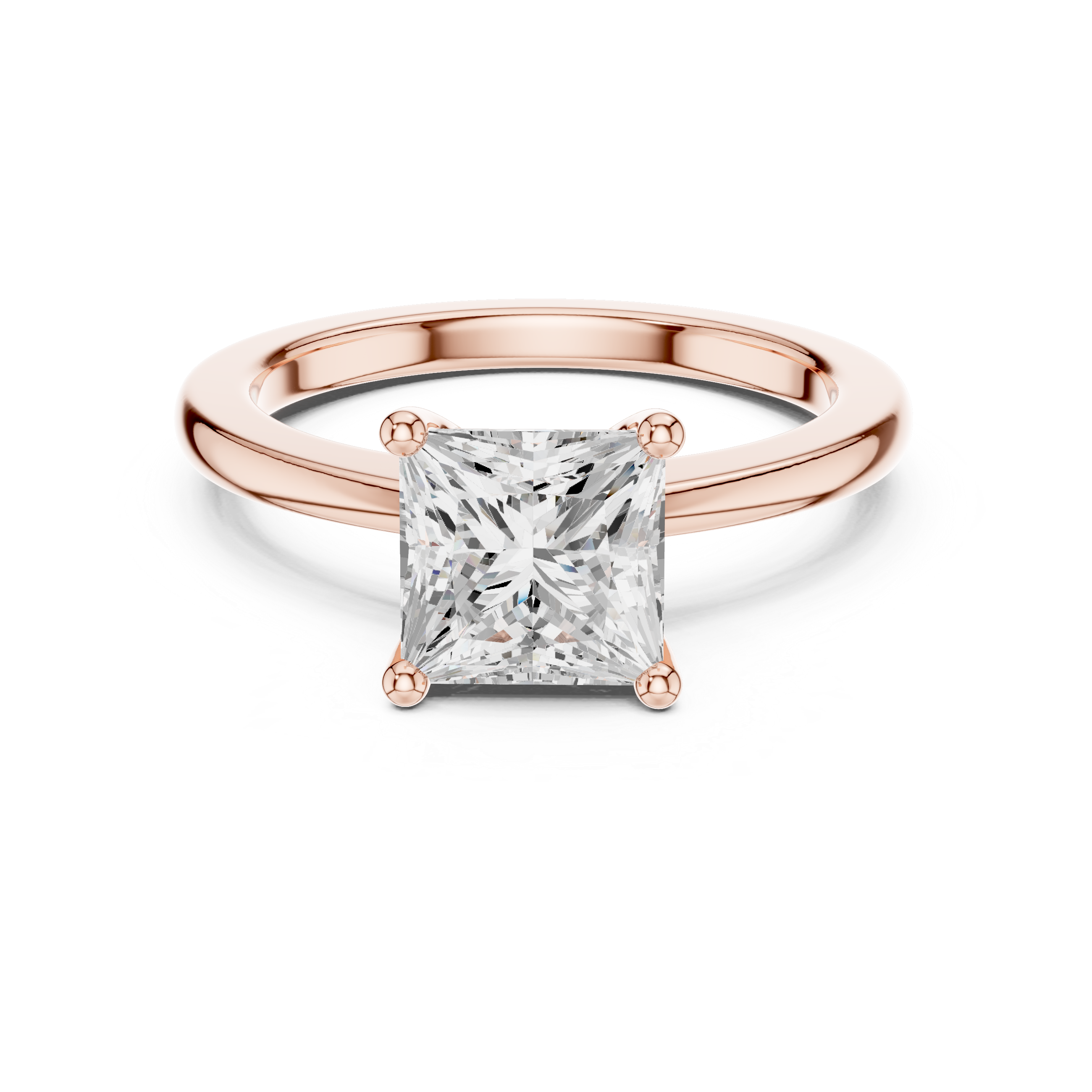 Princess Cut Solitaire Engagement Ring with Plain Band