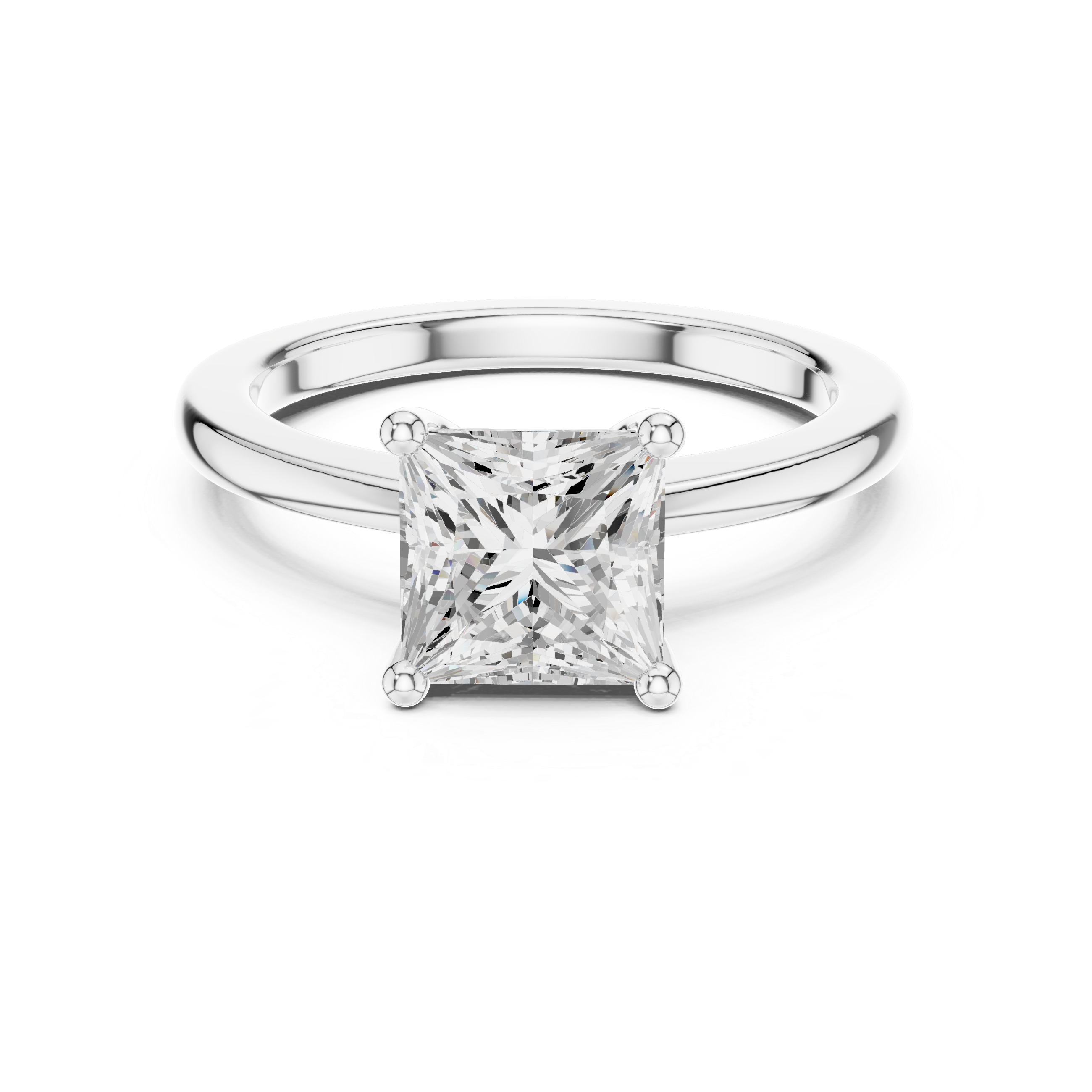 Princess Cut Solitaire Engagement Ring with Plain Band