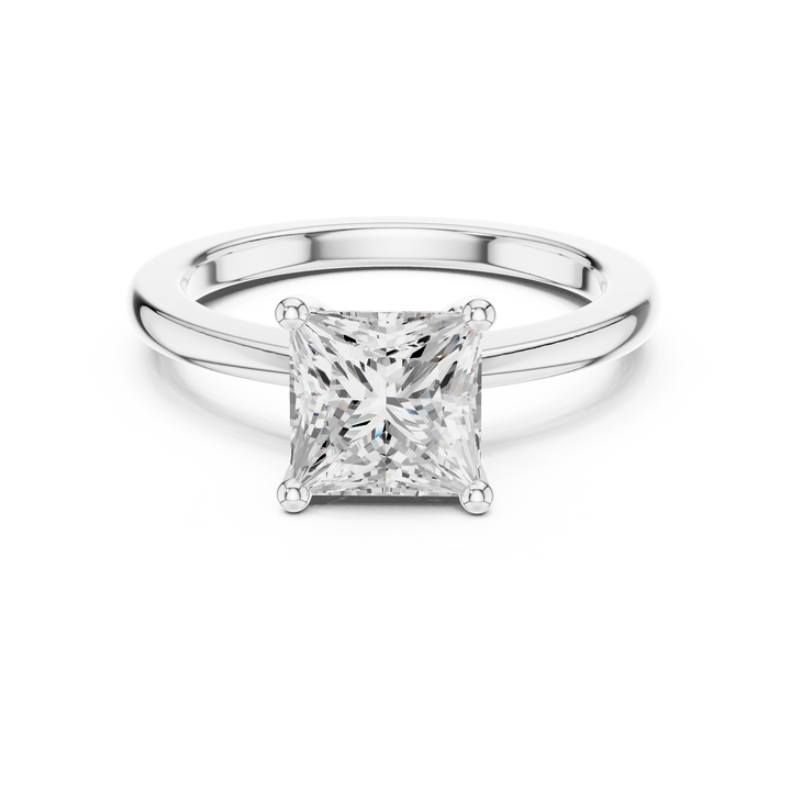 Princess Cut Solitaire Engagement Ring with Plain Band