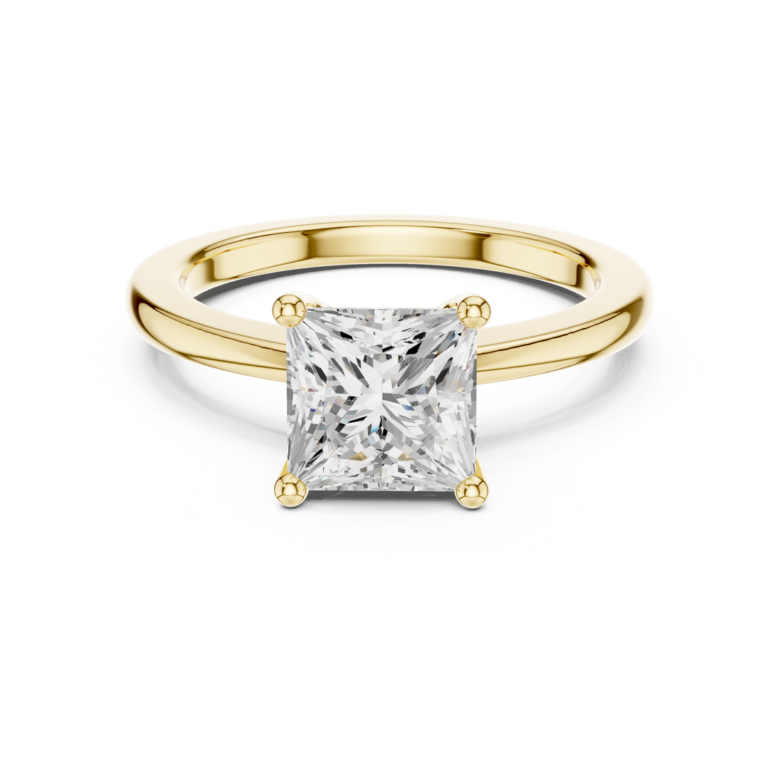 Princess Cut Solitaire Engagement Ring with Plain Band