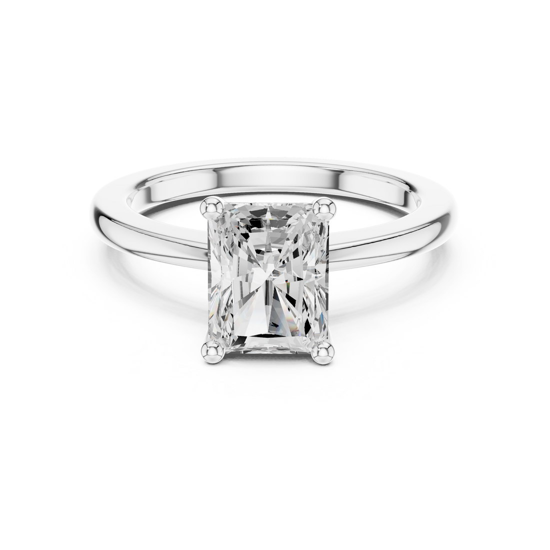 Radiant Cut Solitaire Engagement Ring with Plain Band