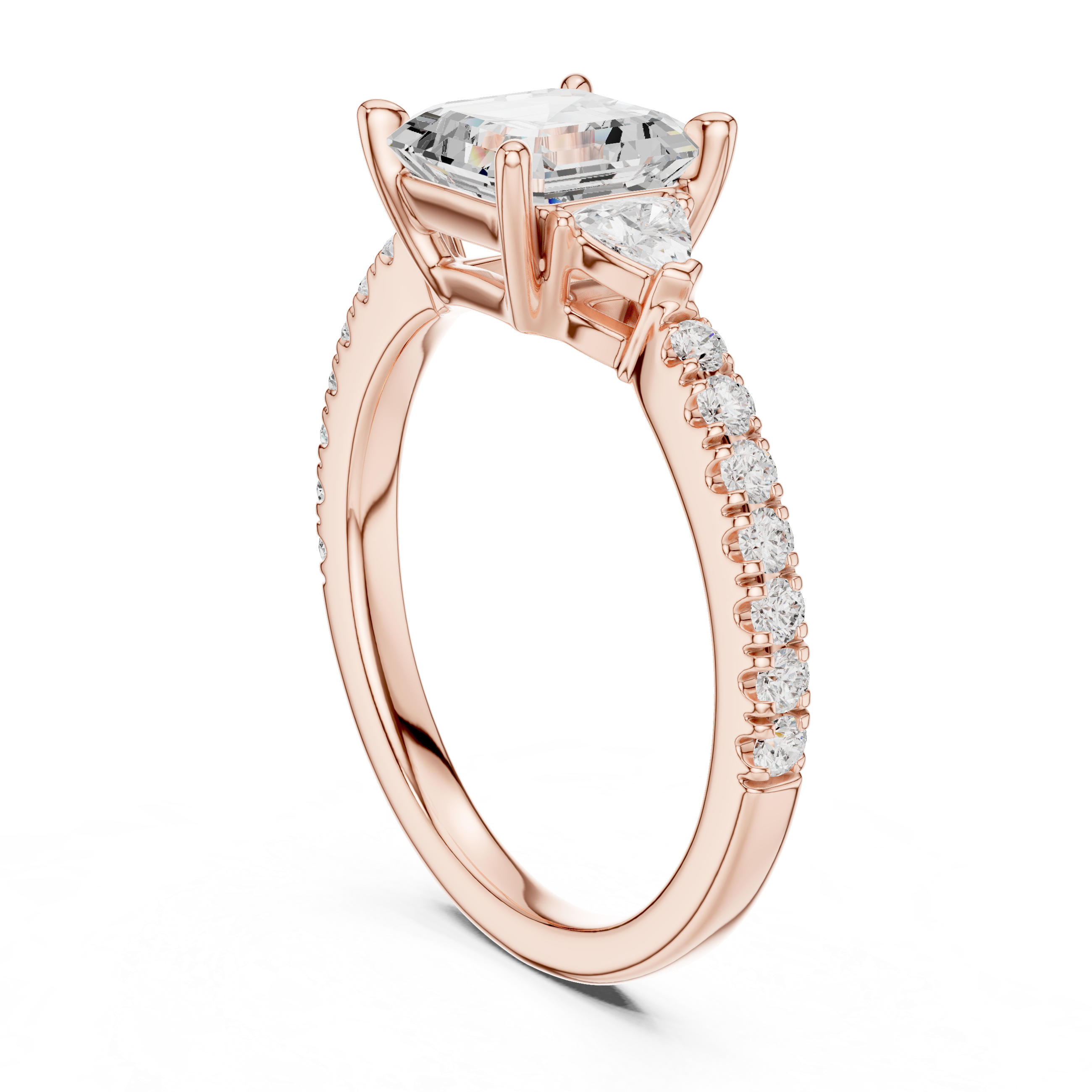 Asscher Cut Three-Stone Engagement Ring with Pavé Band