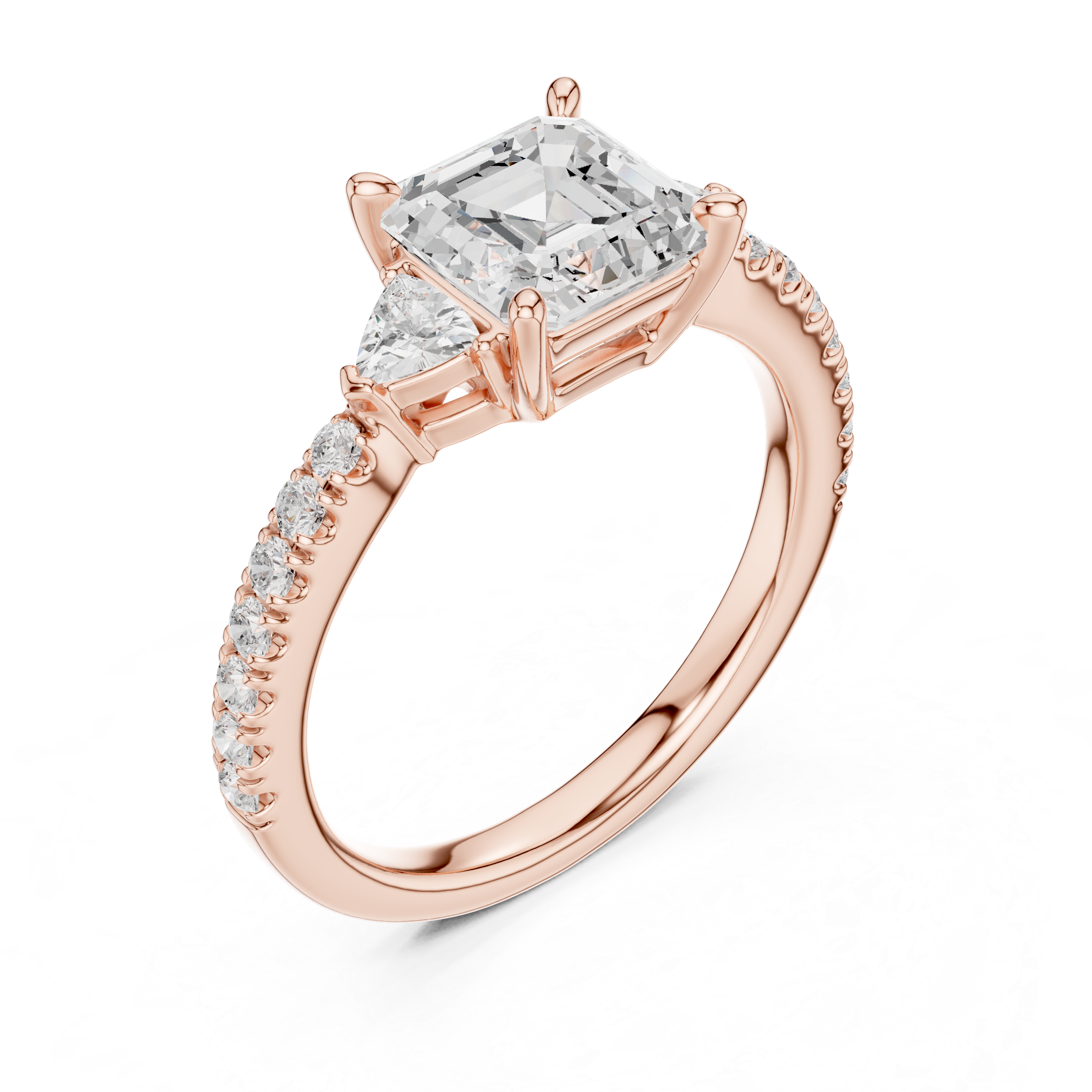 Asscher Cut Three-Stone Engagement Ring with Pavé Band