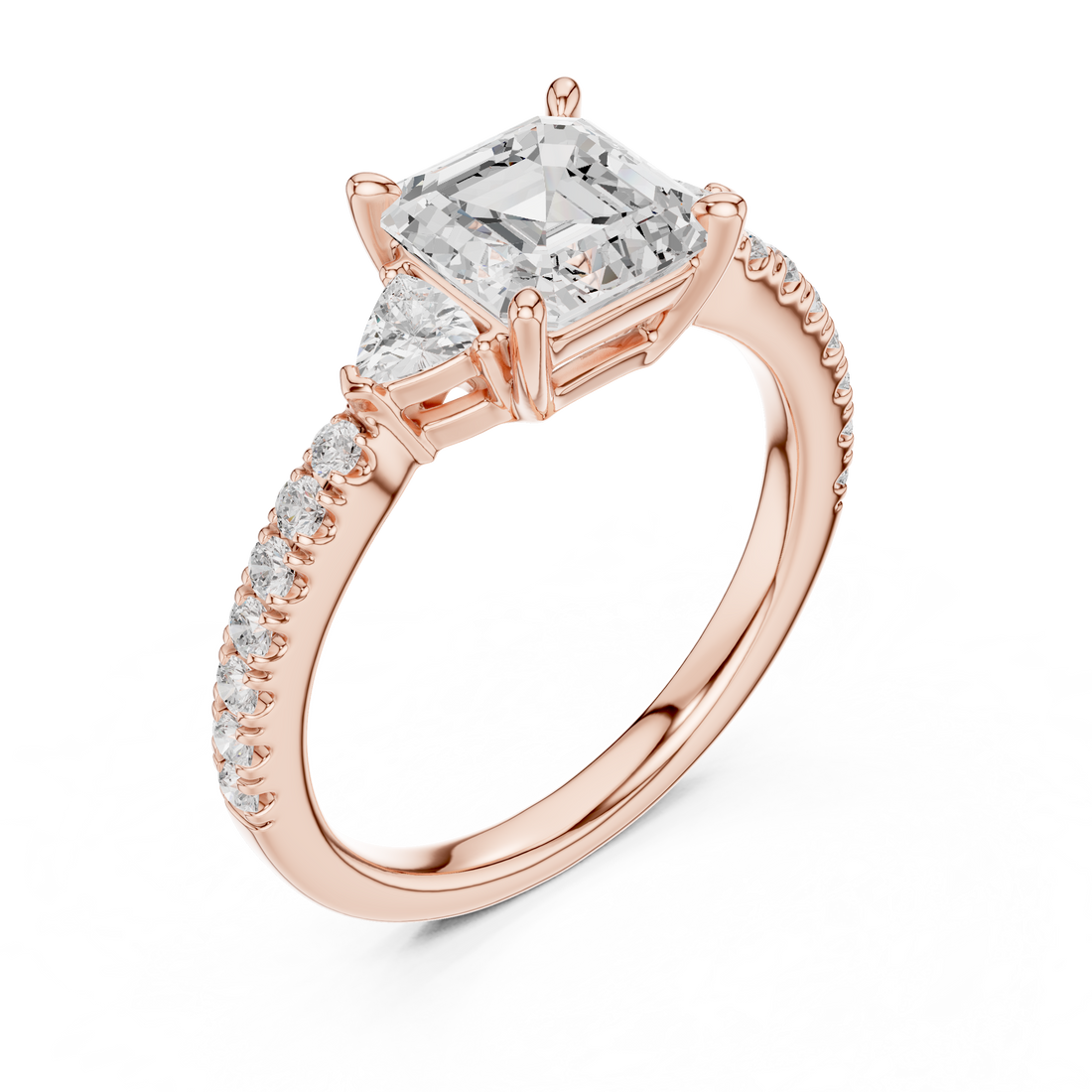 Asscher Cut Three-Stone Engagement Ring with Pavé Band