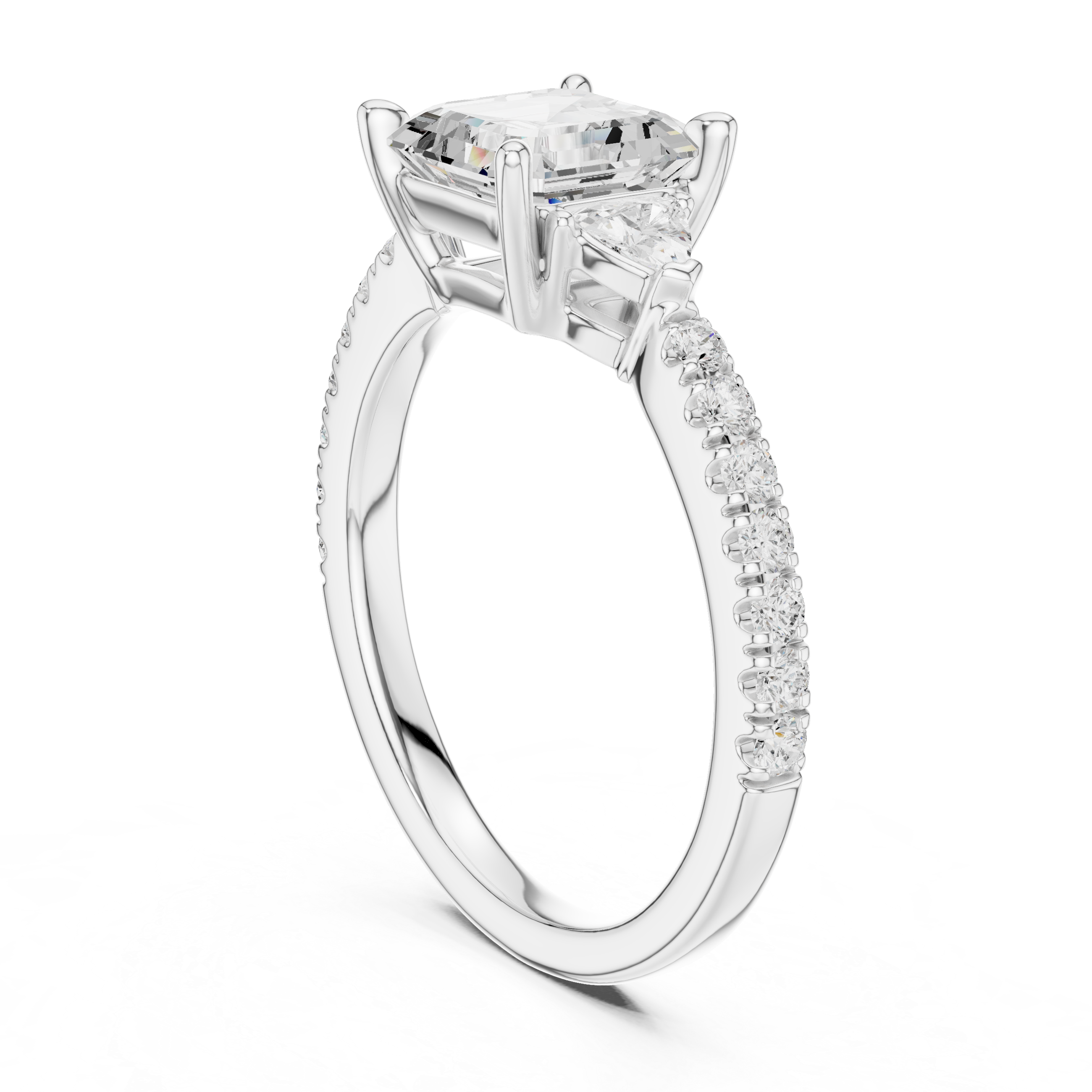 Asscher Cut Three-Stone Engagement Ring with Pavé Band