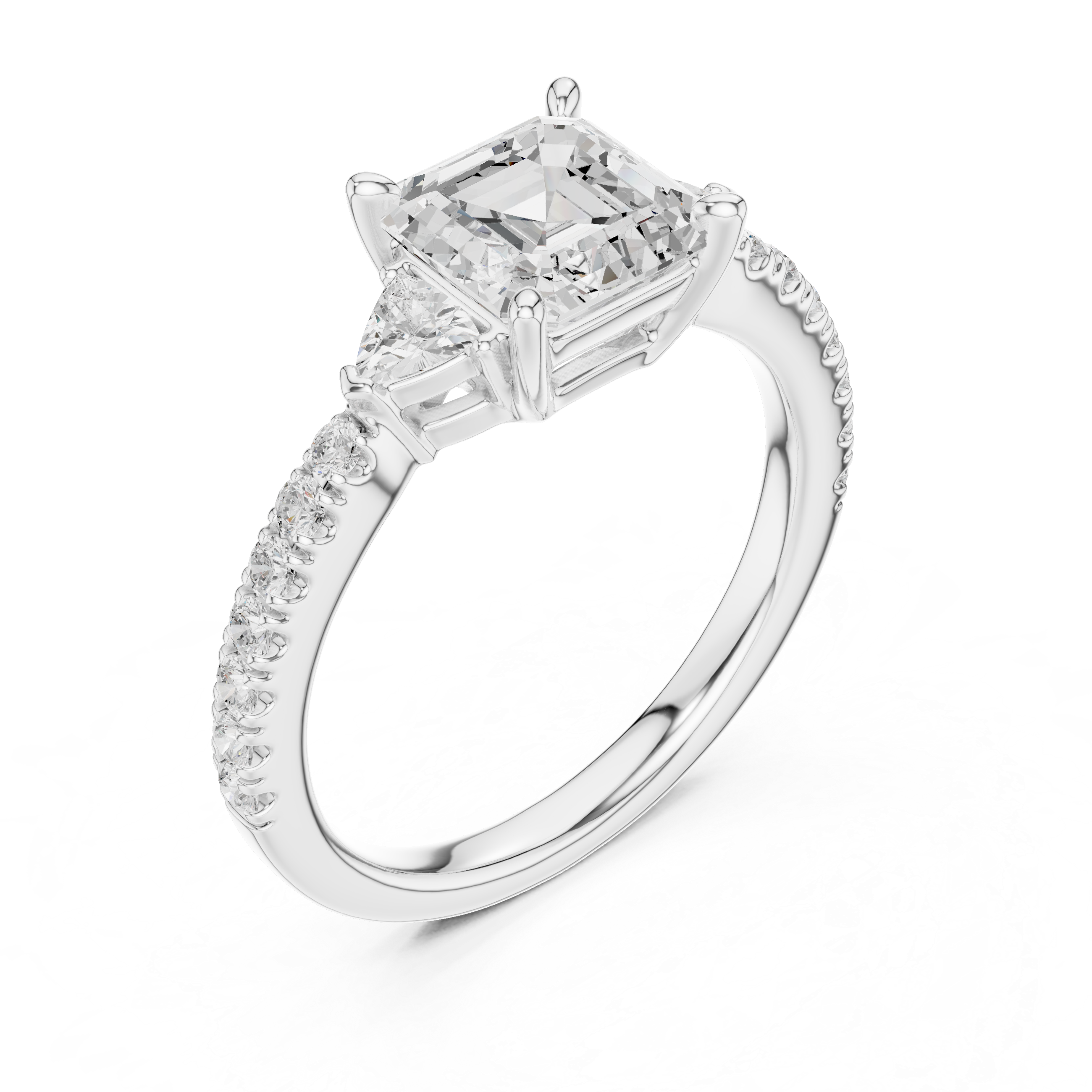 Asscher Cut Three-Stone Engagement Ring with Pavé Band