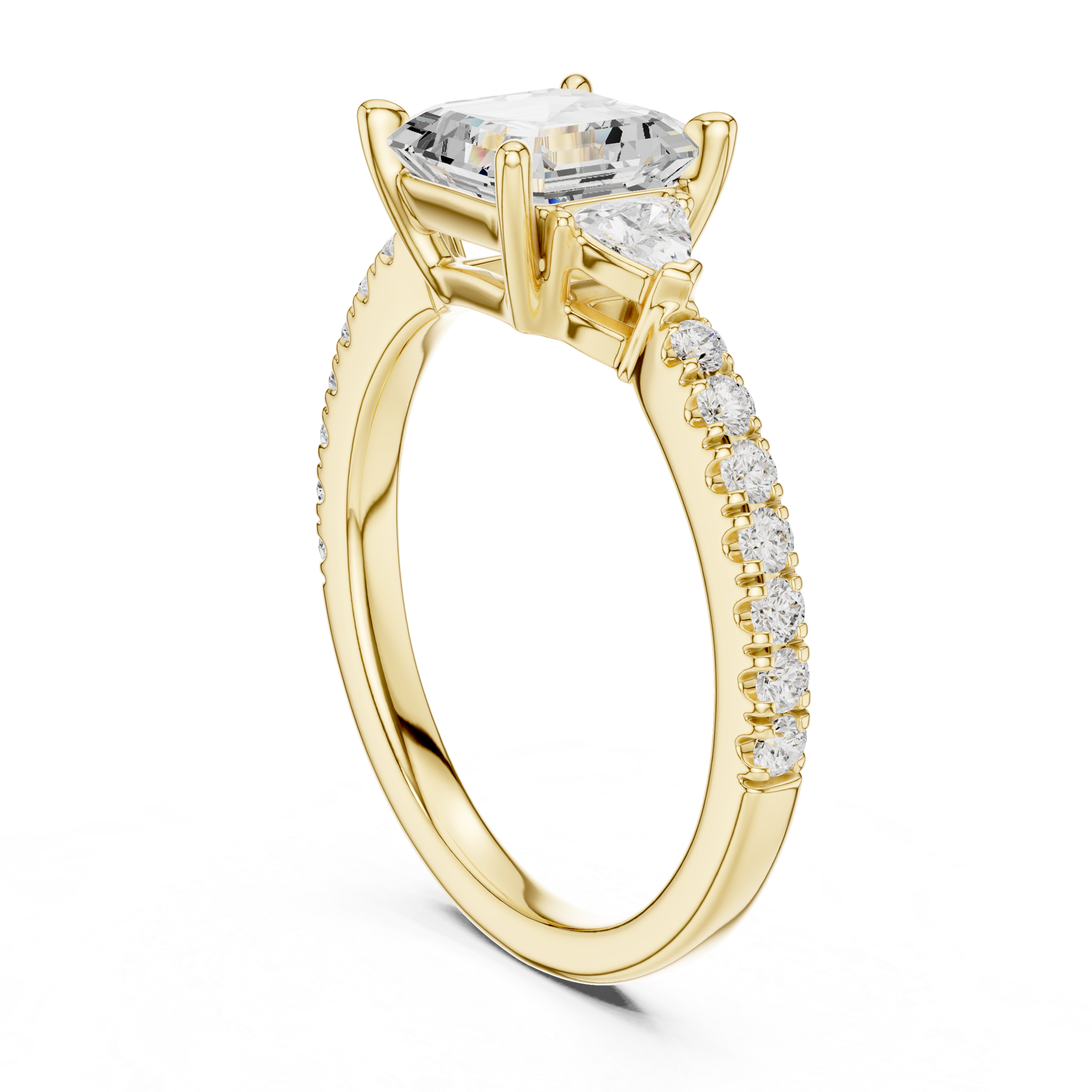 Asscher Cut Three-Stone Engagement Ring with Pavé Band