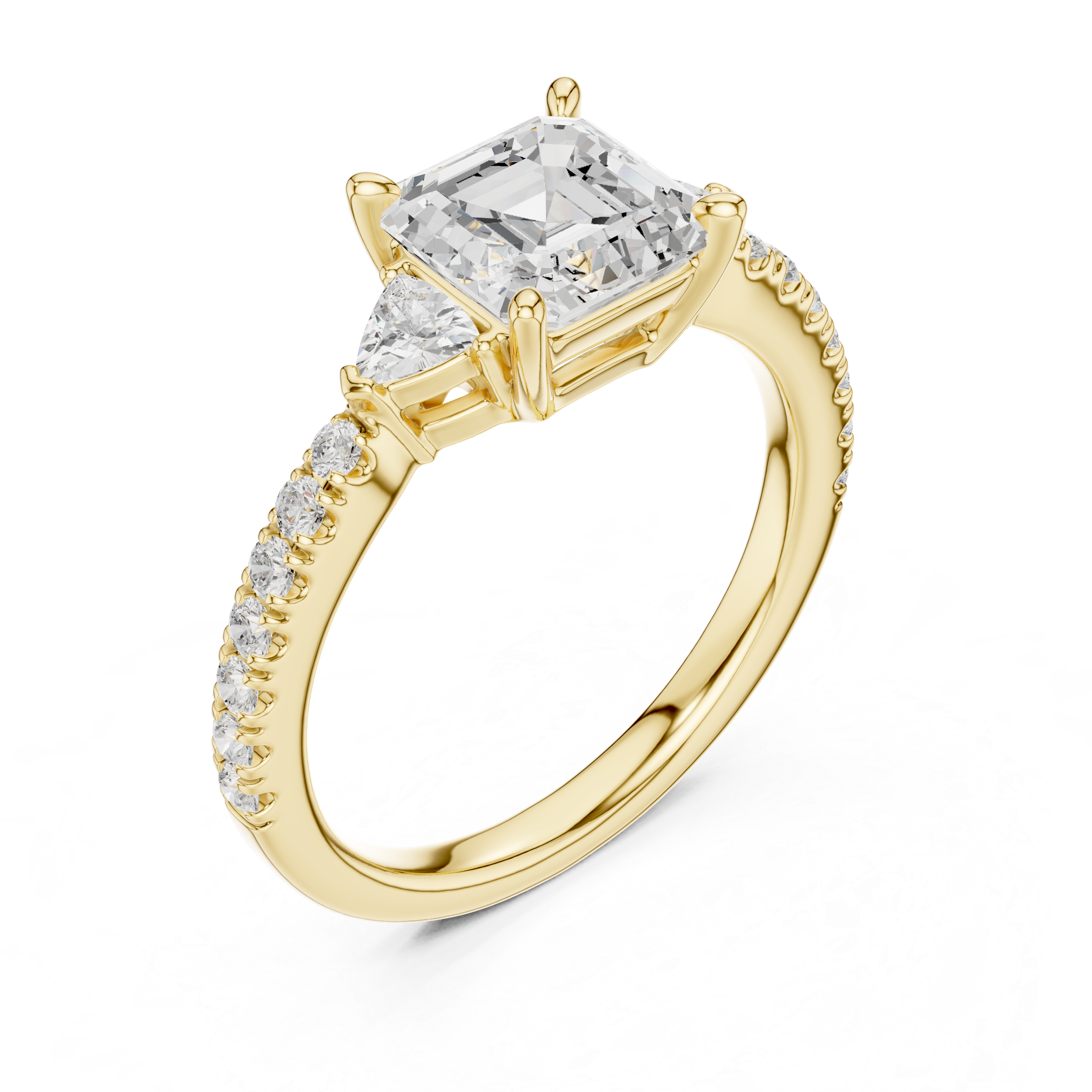 Asscher Cut Three-Stone Engagement Ring with Pavé Band