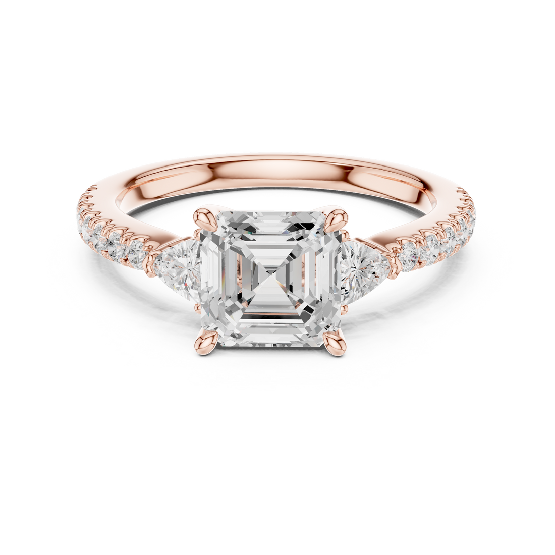Asscher Cut Three-Stone Engagement Ring with Pavé Band