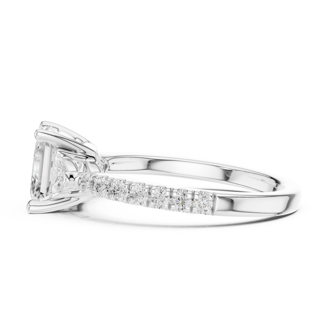 Asscher Cut Three-Stone Engagement Ring with Pavé Band