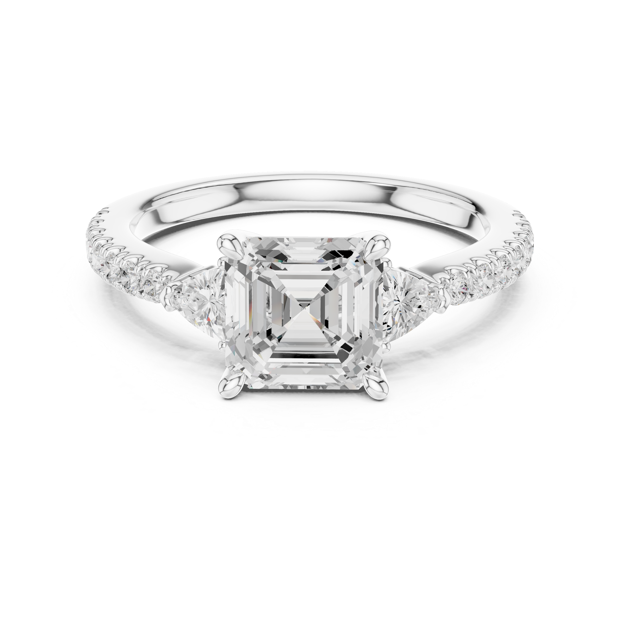 Asscher Cut Three-Stone Engagement Ring with Pavé Band