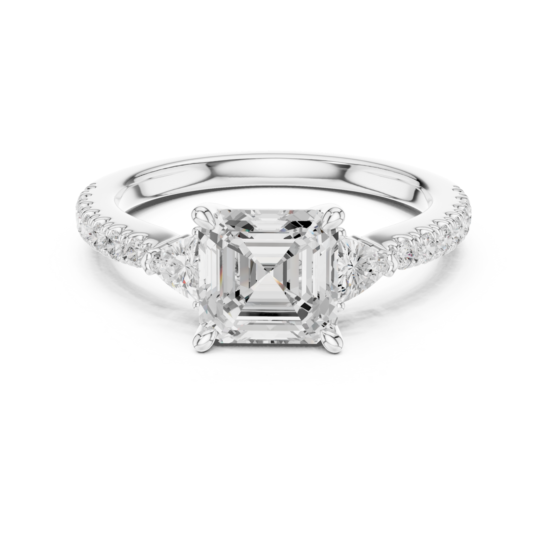 Asscher Cut Three-Stone Engagement Ring with Pavé Band