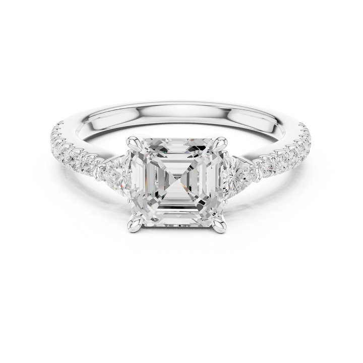 Asscher Cut Three-Stone Engagement Ring with Pavé Band