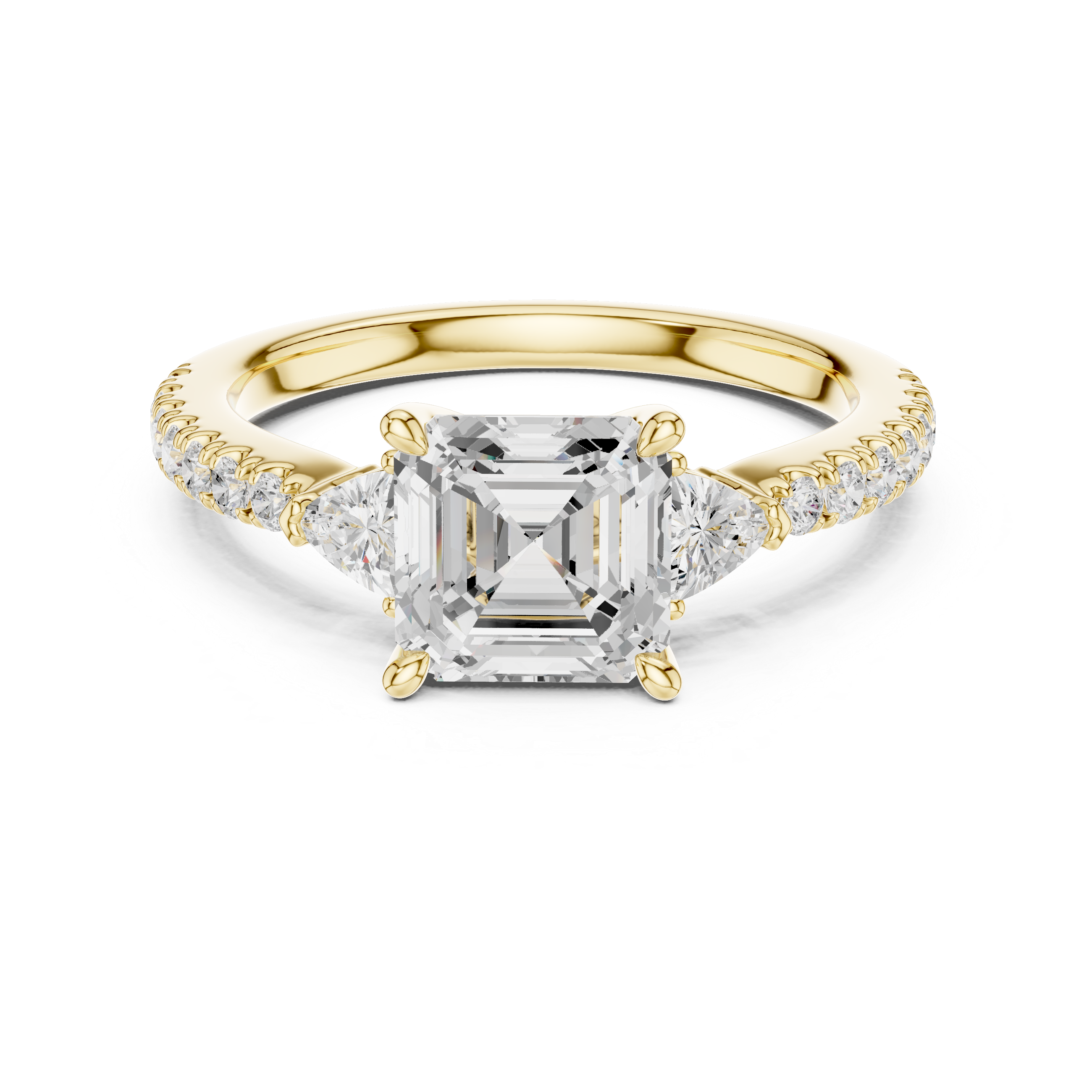 Asscher Cut Three-Stone Engagement Ring with Pavé Band