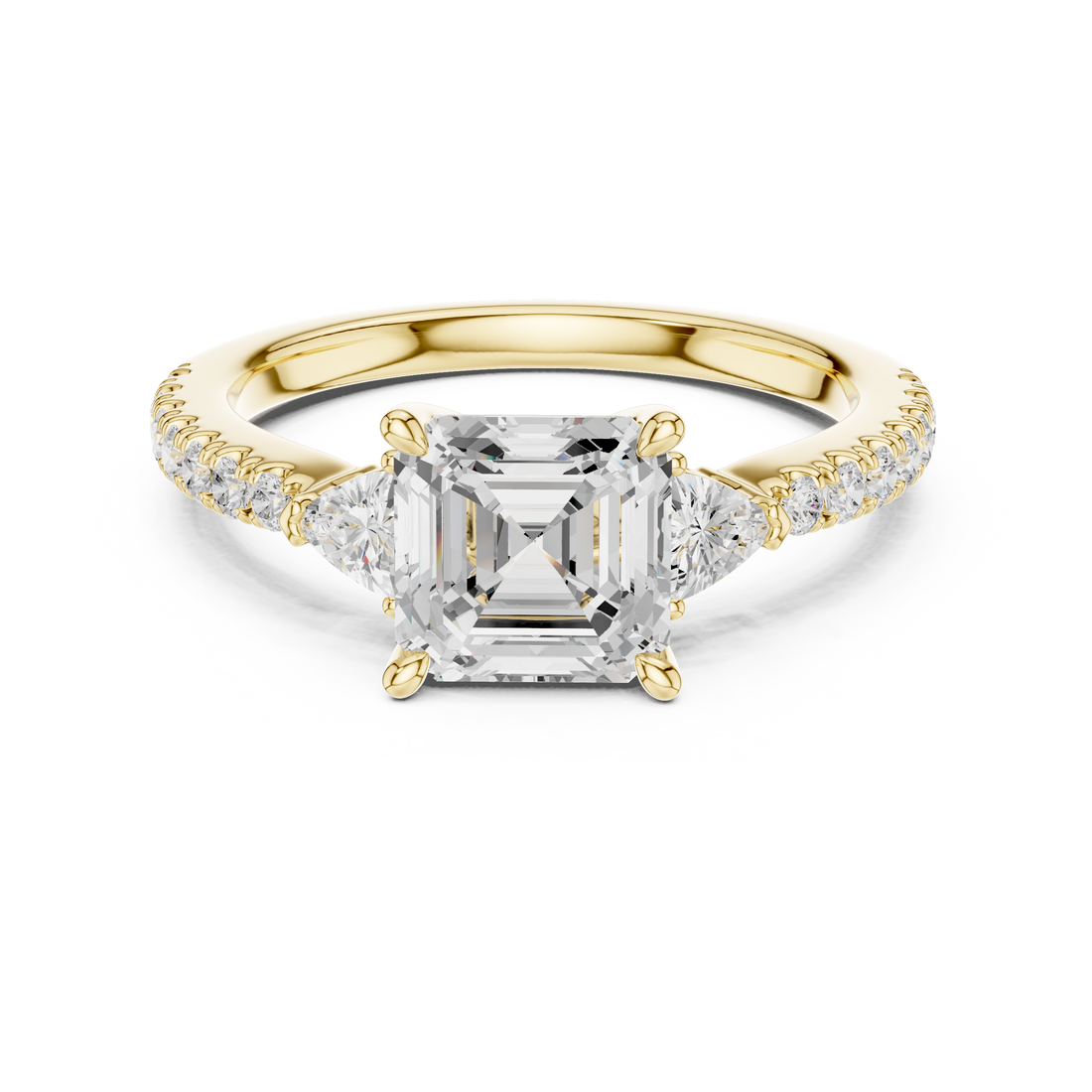 Asscher Cut Three-Stone Engagement Ring with Pavé Band