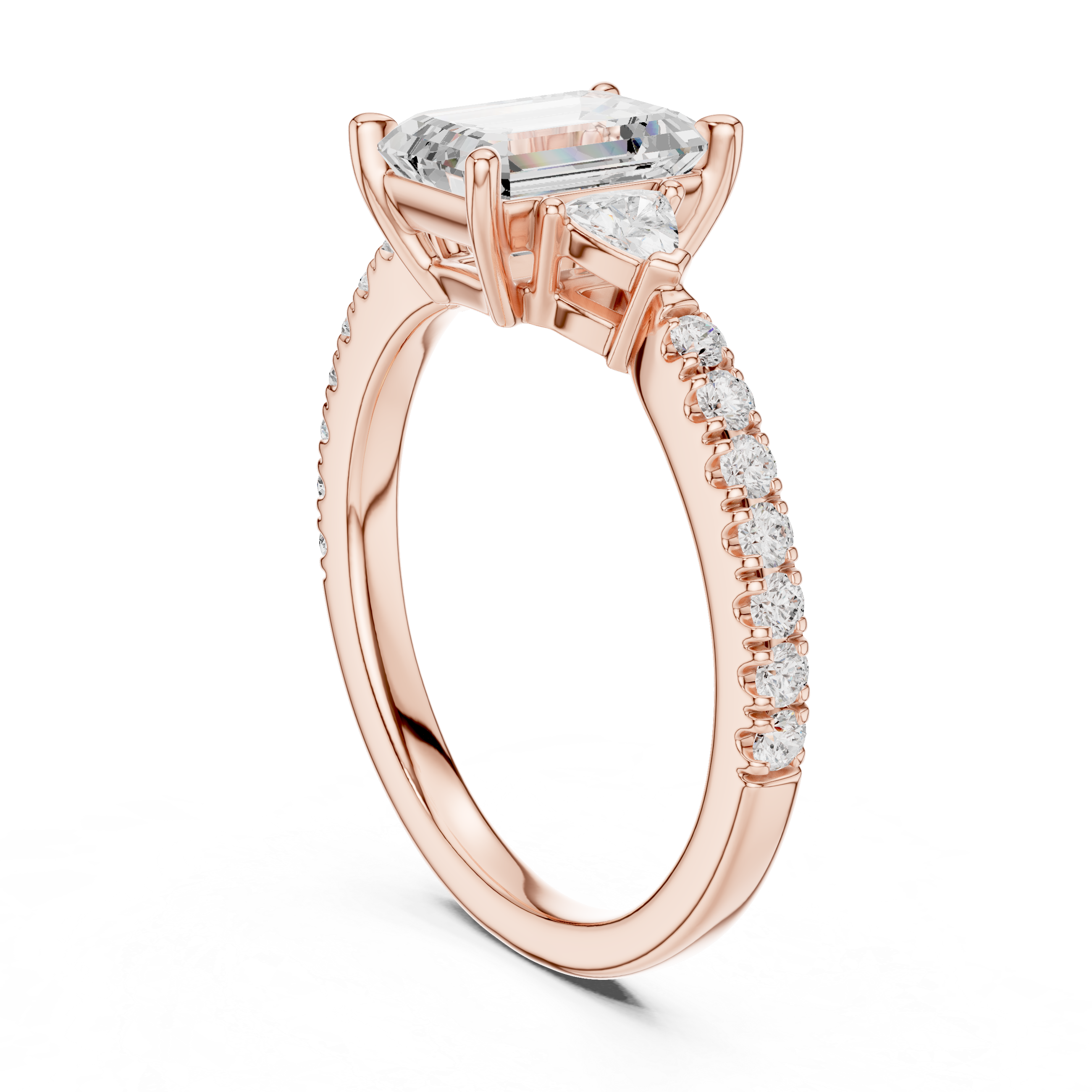 Emerald Cut Three-Stone Engagement Ring with Pavé Band