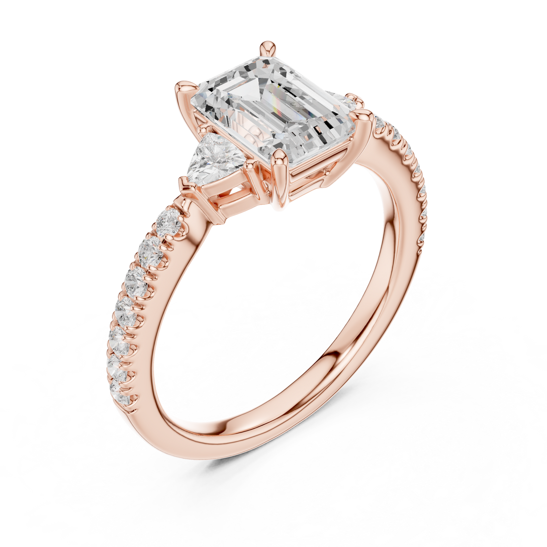 Emerald Cut Three-Stone Engagement Ring with Pavé Band