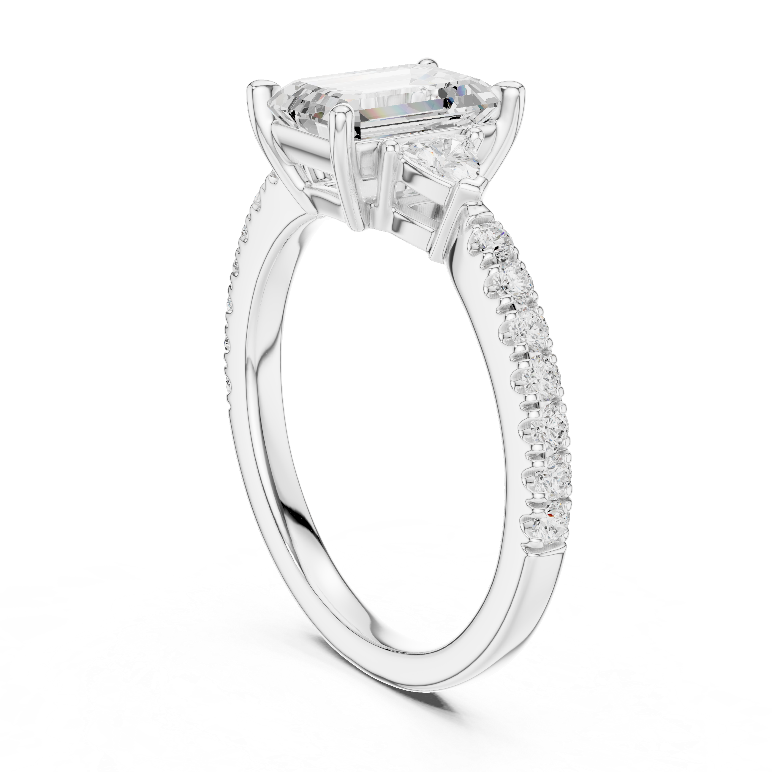 Emerald Cut Three-Stone Engagement Ring with Pavé Band