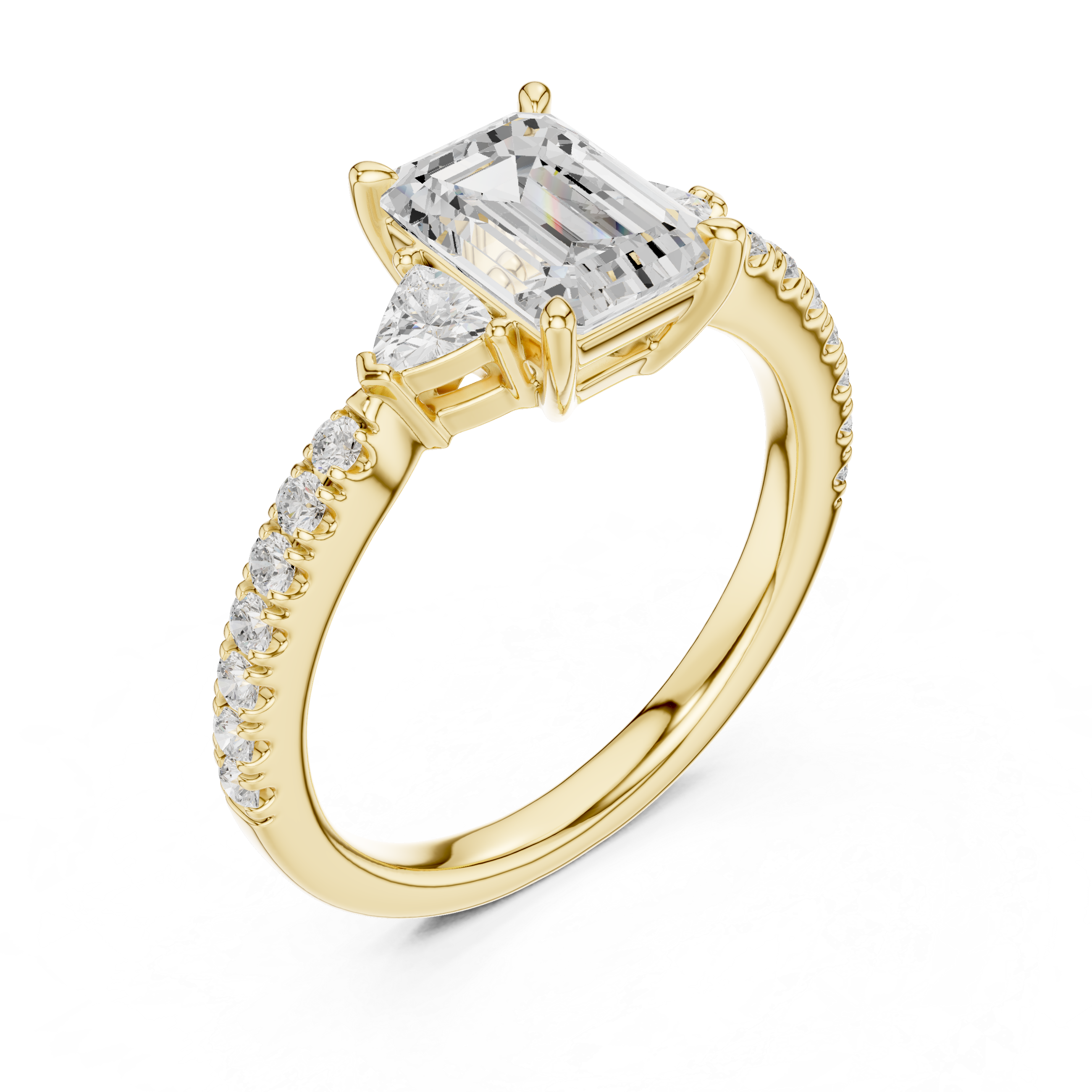 Emerald Cut Three-Stone Engagement Ring with Pavé Band