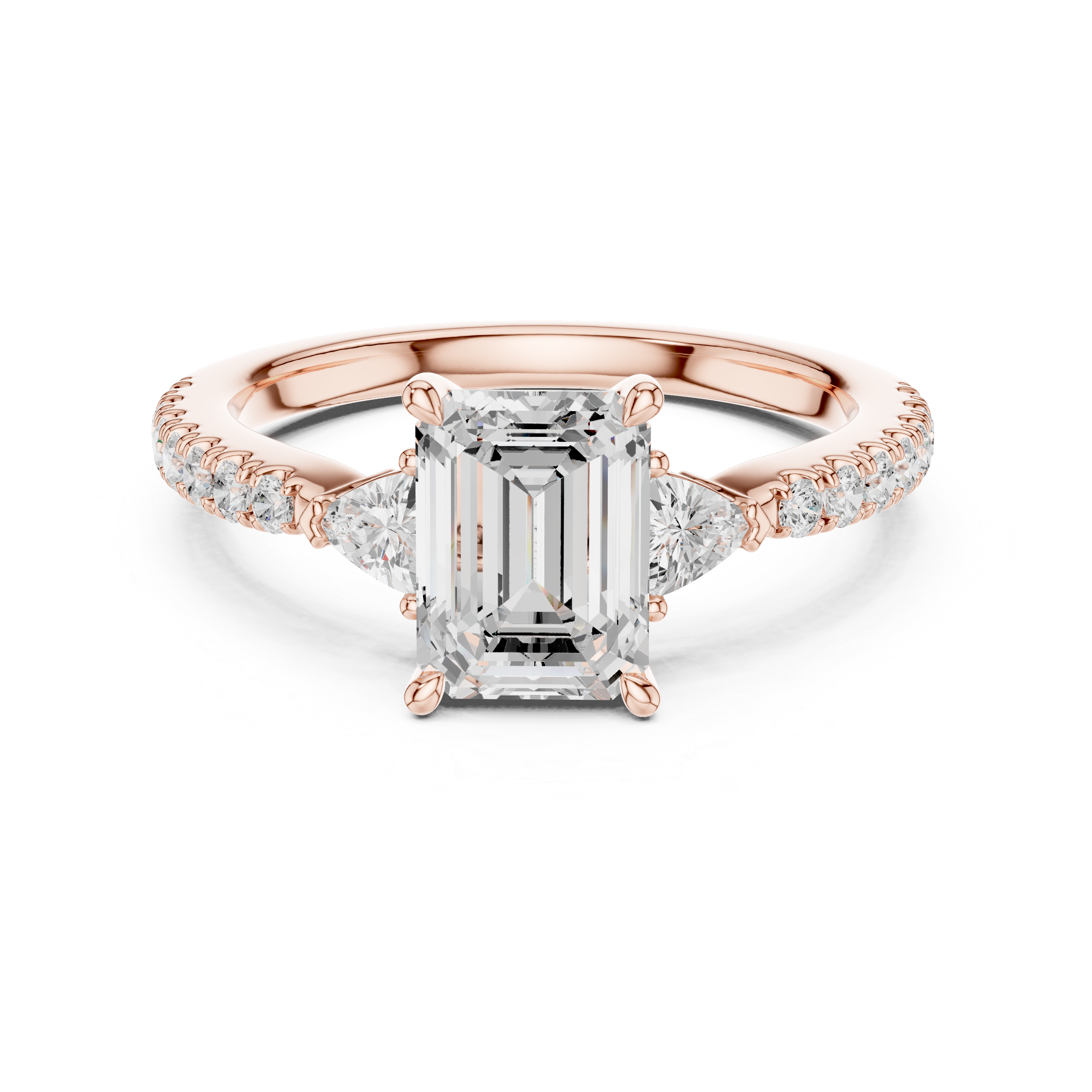 Emerald Cut Three-Stone Engagement Ring with Pavé Band