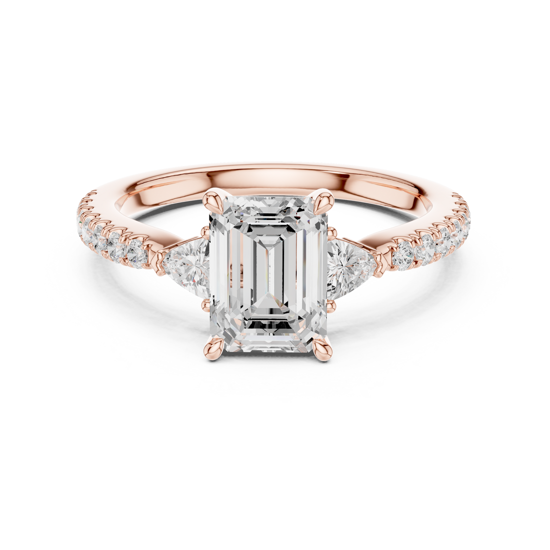 Emerald Cut Three-Stone Engagement Ring with Pavé Band