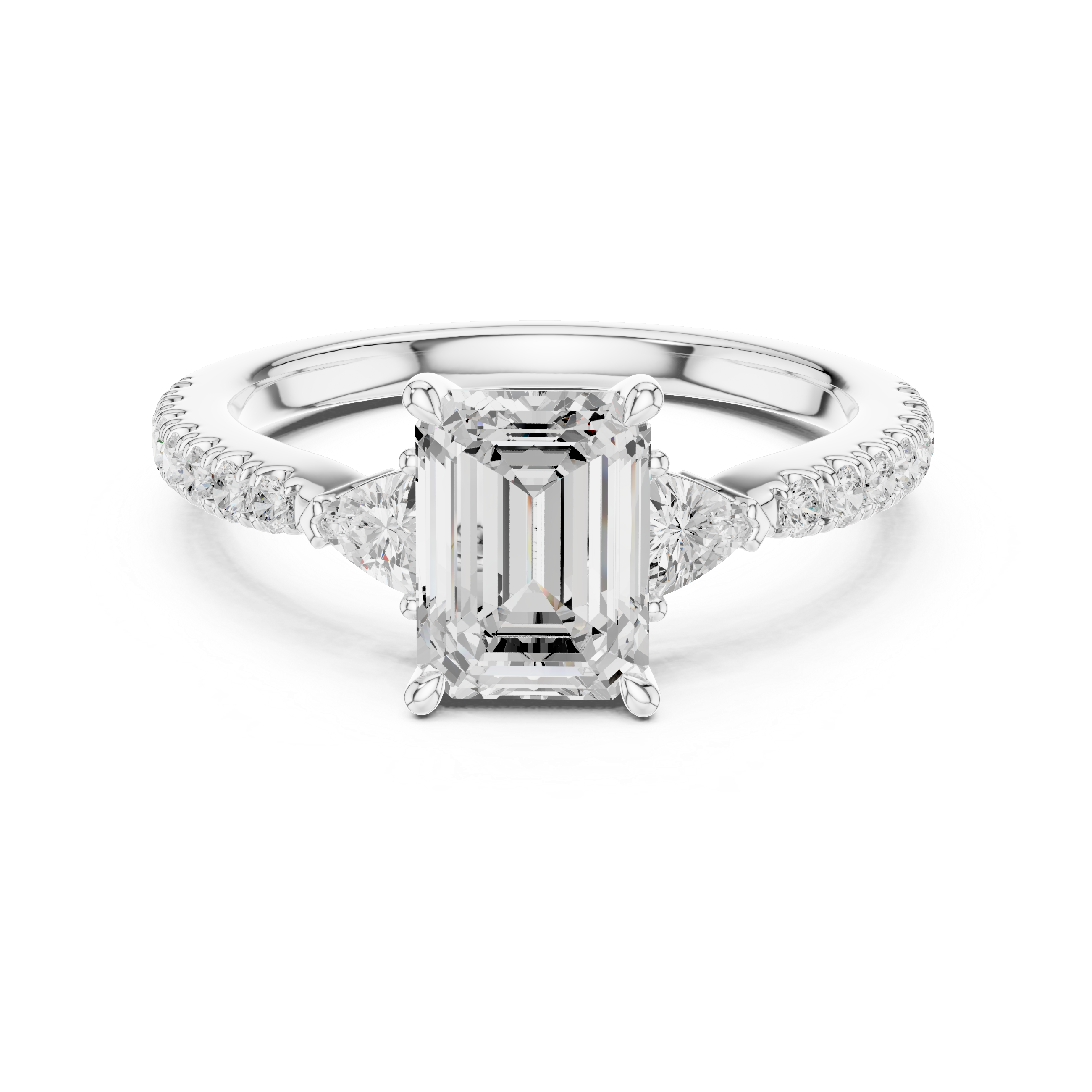 Emerald Cut Three-Stone Engagement Ring with Pavé Band