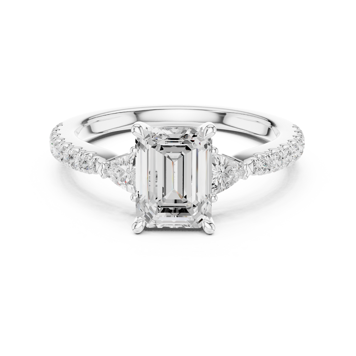 Emerald Cut Three-Stone Engagement Ring with Pavé Band
