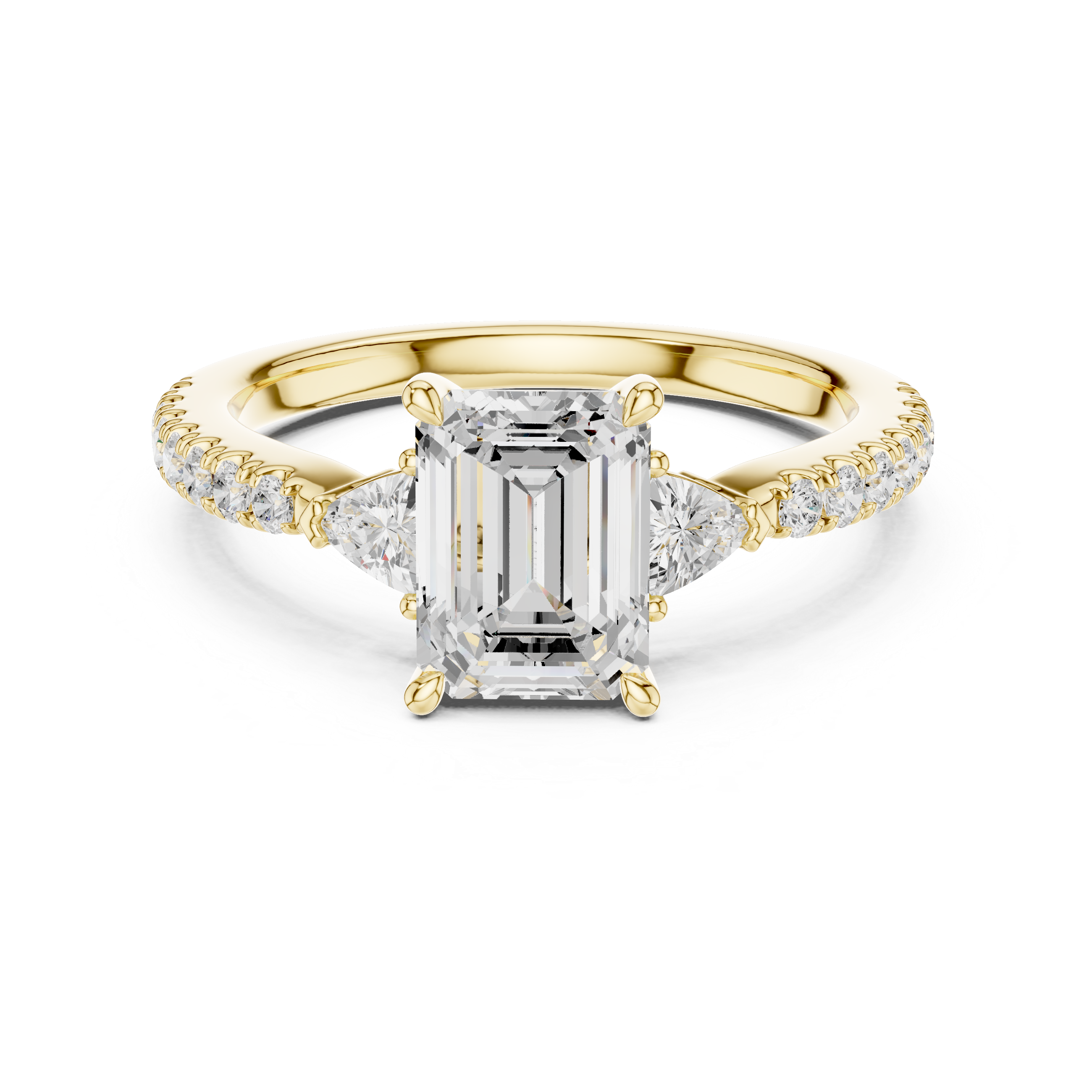 Emerald Cut Three-Stone Engagement Ring with Pavé Band