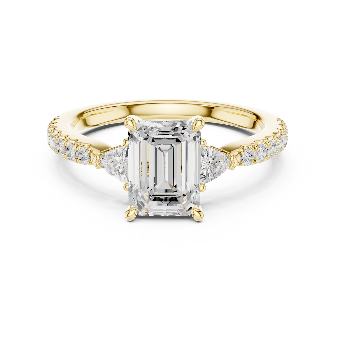 Emerald Cut Three-Stone Engagement Ring with Pavé Band