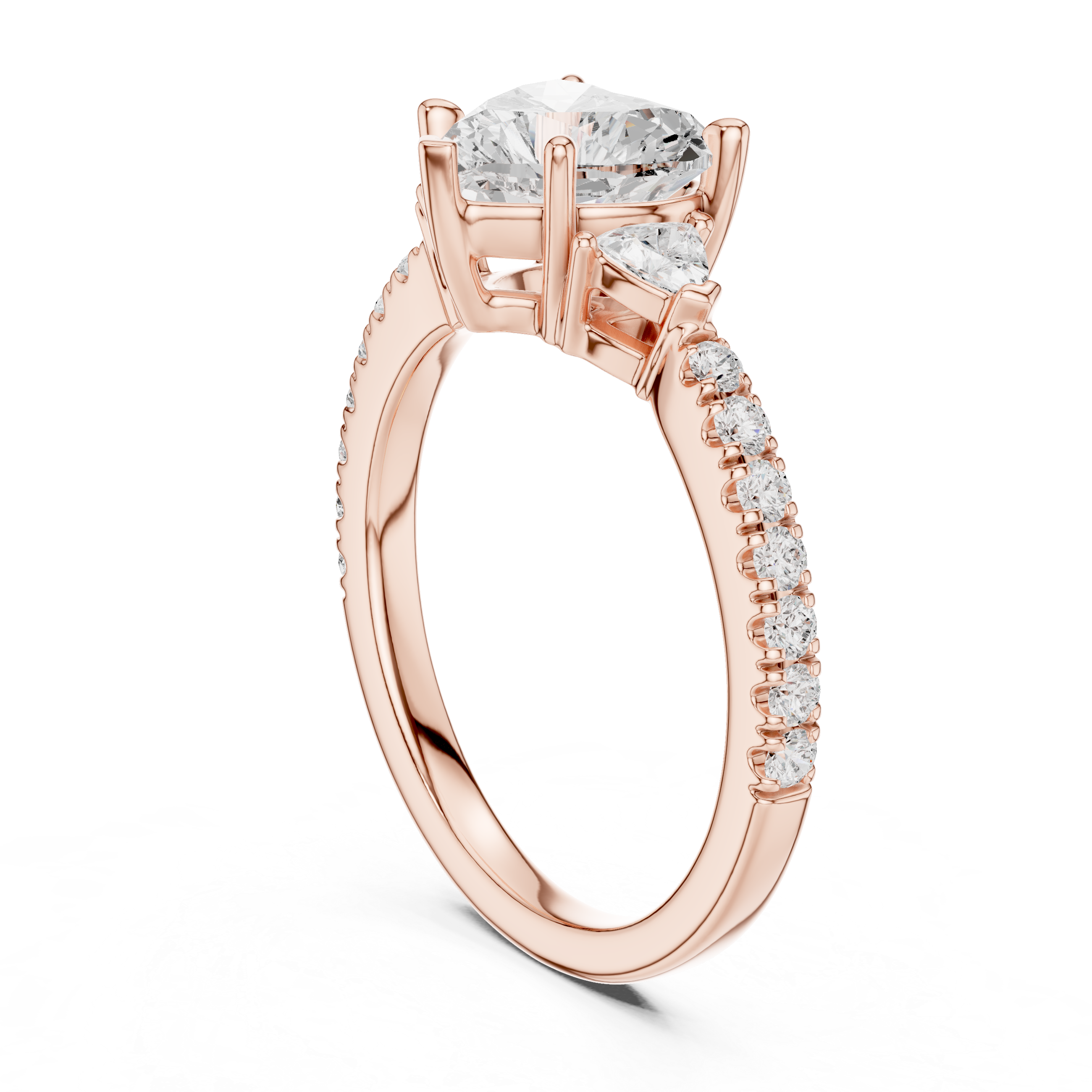 Heart Cut Three-Stone Engagement Ring with Pavé Band