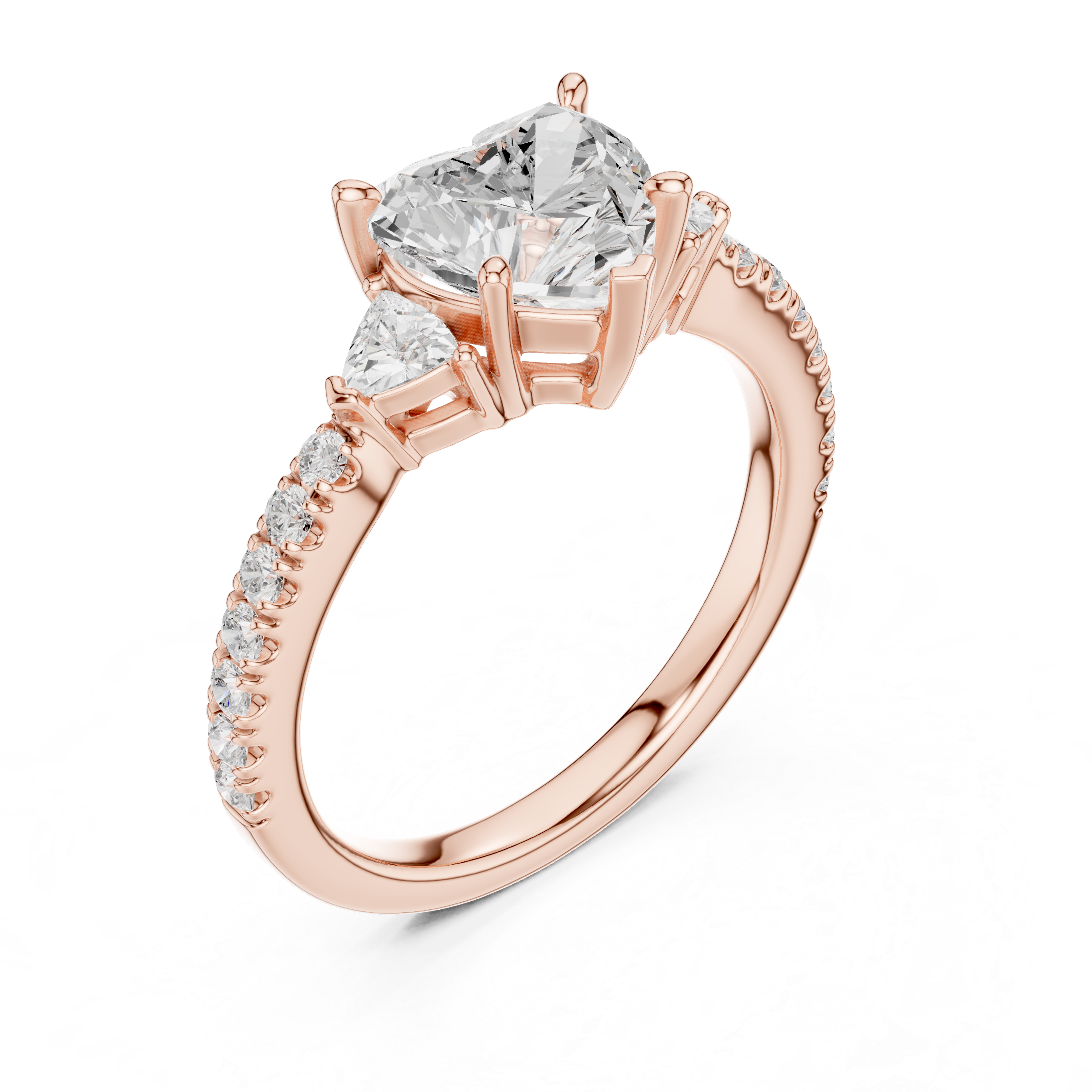 Heart Cut Three-Stone Engagement Ring with Pavé Band
