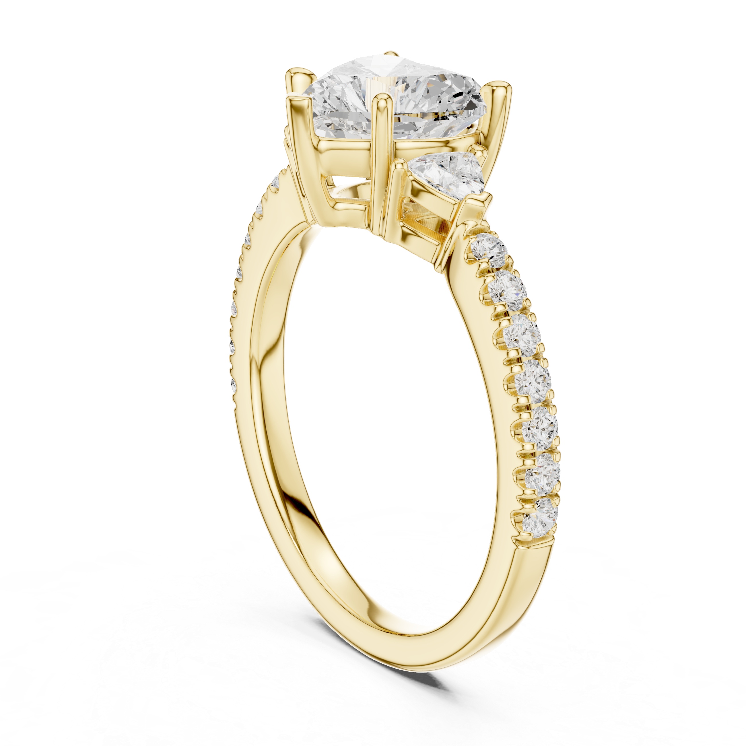 Heart Cut Three-Stone Engagement Ring with Pavé Band