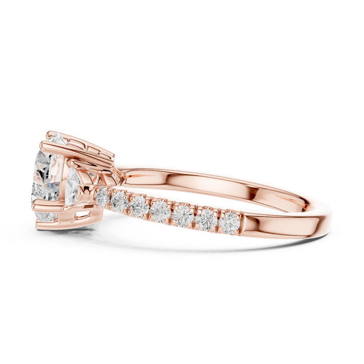 Heart Cut Three-Stone Engagement Ring with Pavé Band