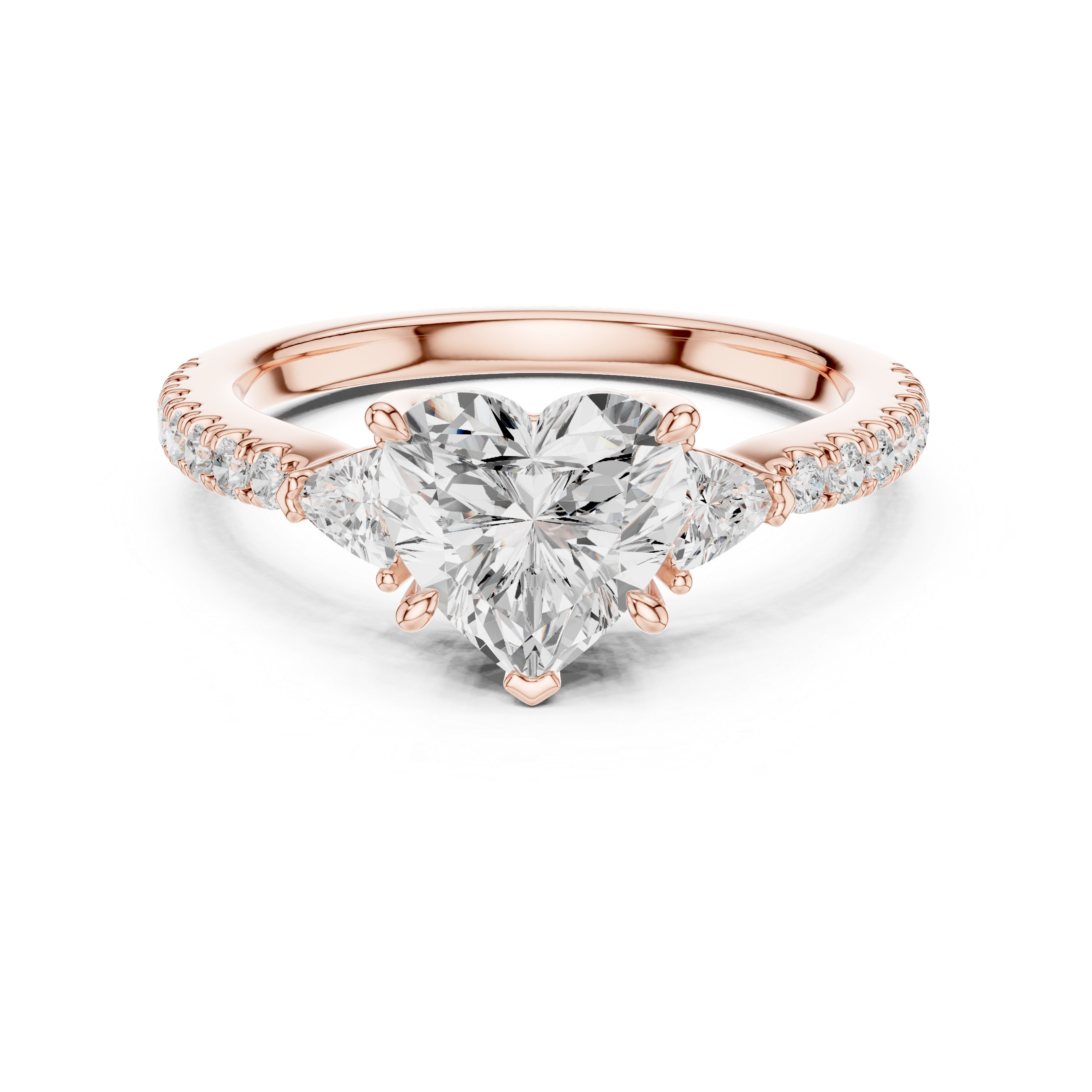 Heart Cut Three-Stone Engagement Ring with Pavé Band