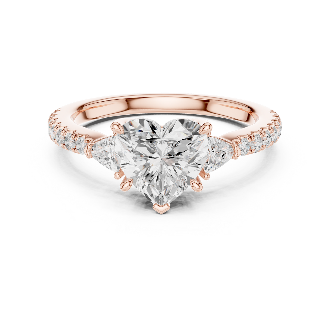 Heart Cut Three-Stone Engagement Ring with Pavé Band
