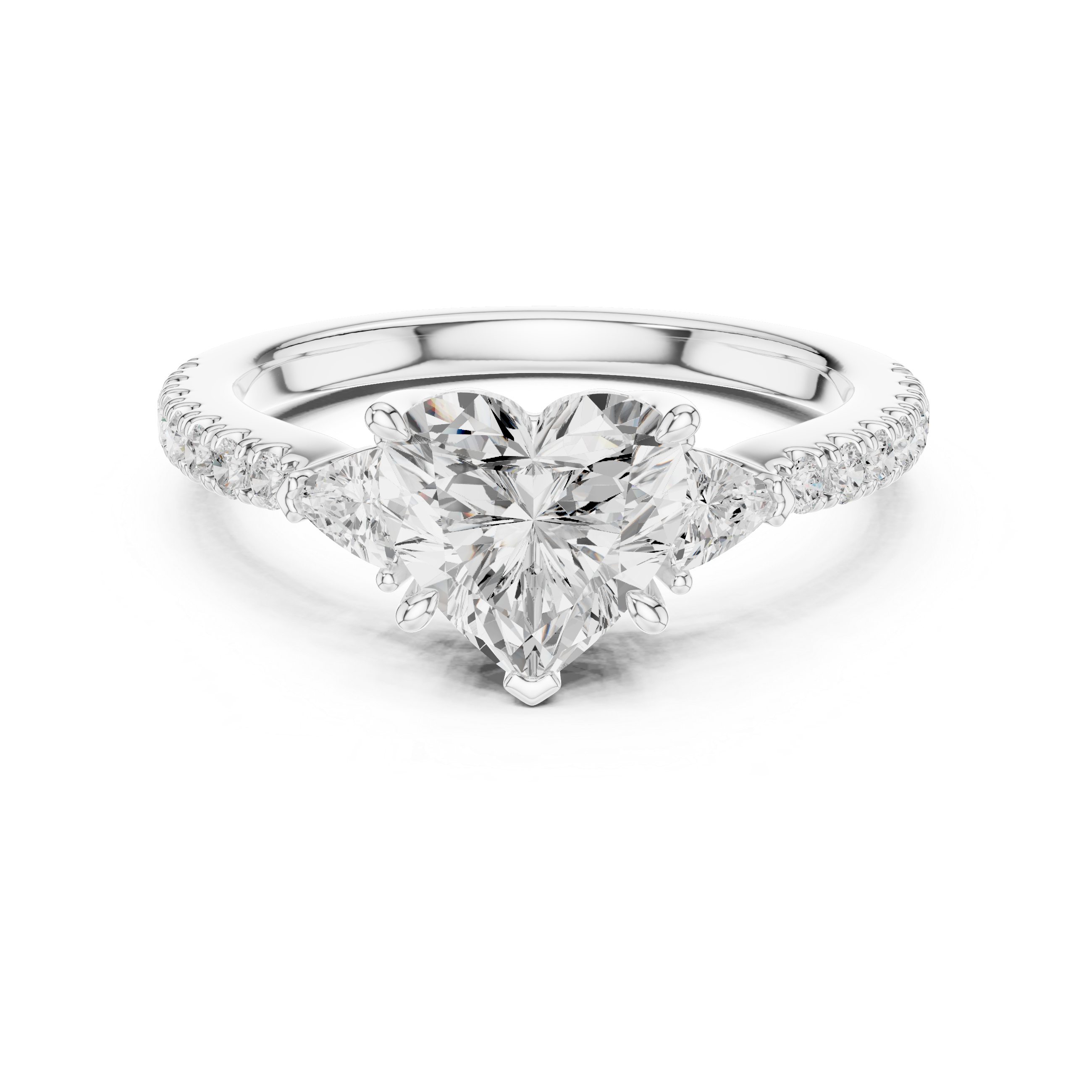 Heart Cut Three-Stone Engagement Ring with Pavé Band