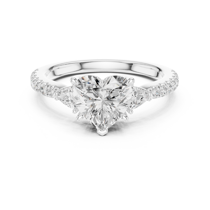 Heart Cut Three-Stone Engagement Ring with Pavé Band