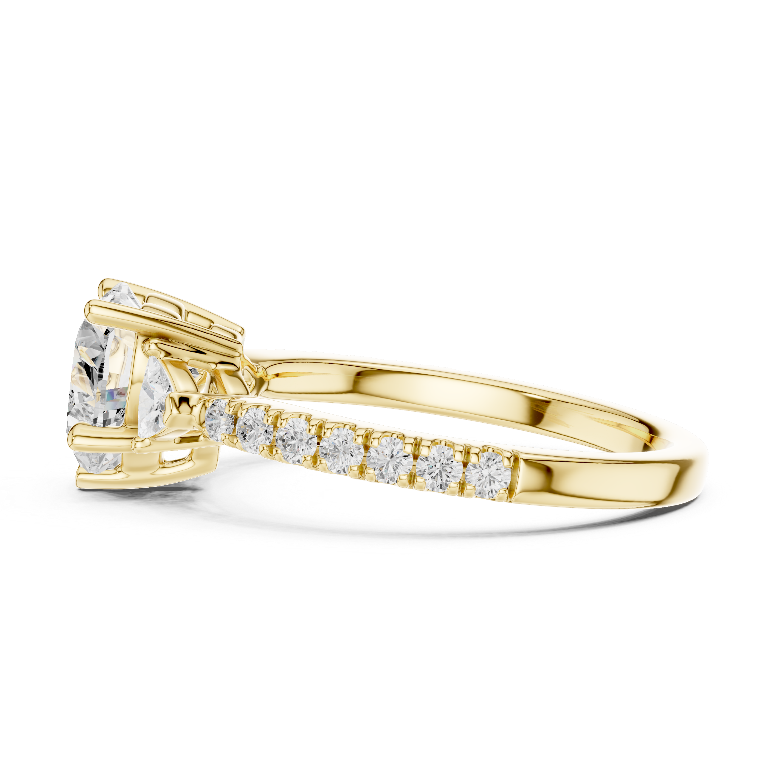 Heart Cut Three-Stone Engagement Ring with Pavé Band