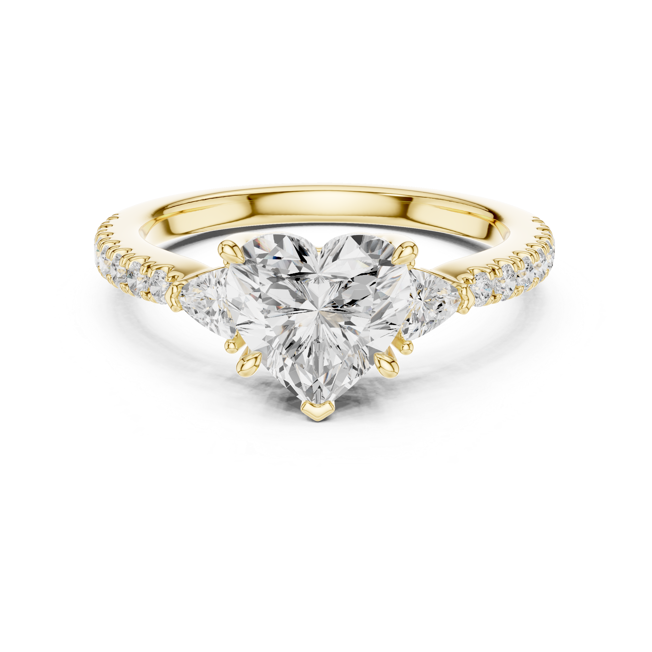 Heart Cut Three-Stone Engagement Ring with Pavé Band